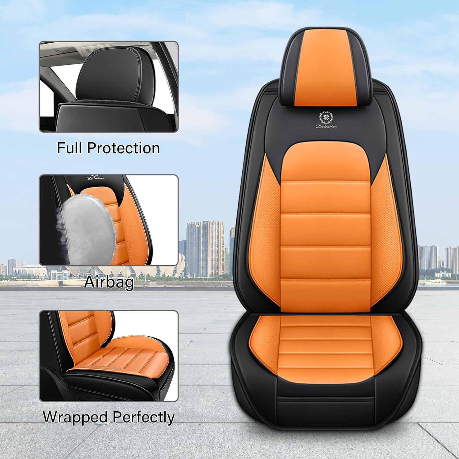 Front Seat Cover for Nissan Murano 2003-2024,Waterproof Faux Leather Car Seat Covers,Car Seat Protectors,Deluxe and Breathable Interior Covers for Cars(Front Set,Black&Orange)