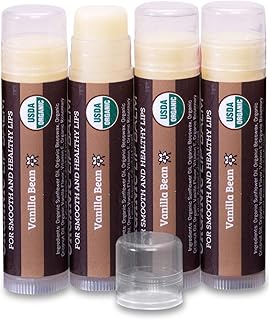 USDA Organic Lip Balm 4-Pack by Earth's Daughter Stocking Stuffers - Vanilla Flavor, Beeswax, Coconut Oil, Vitamin E - Bes...