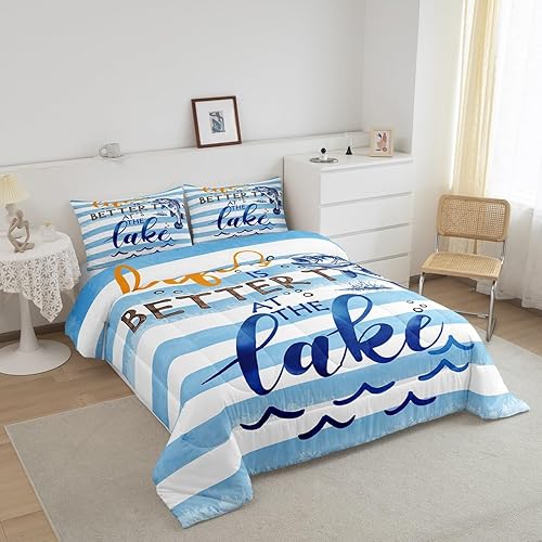 Miniatura 2 de Erosebridal Juego de edredón de pesca con lubina, diseño de peces y lubina, edredón individual de edredón para niños y niñas, juego de ropa de cama