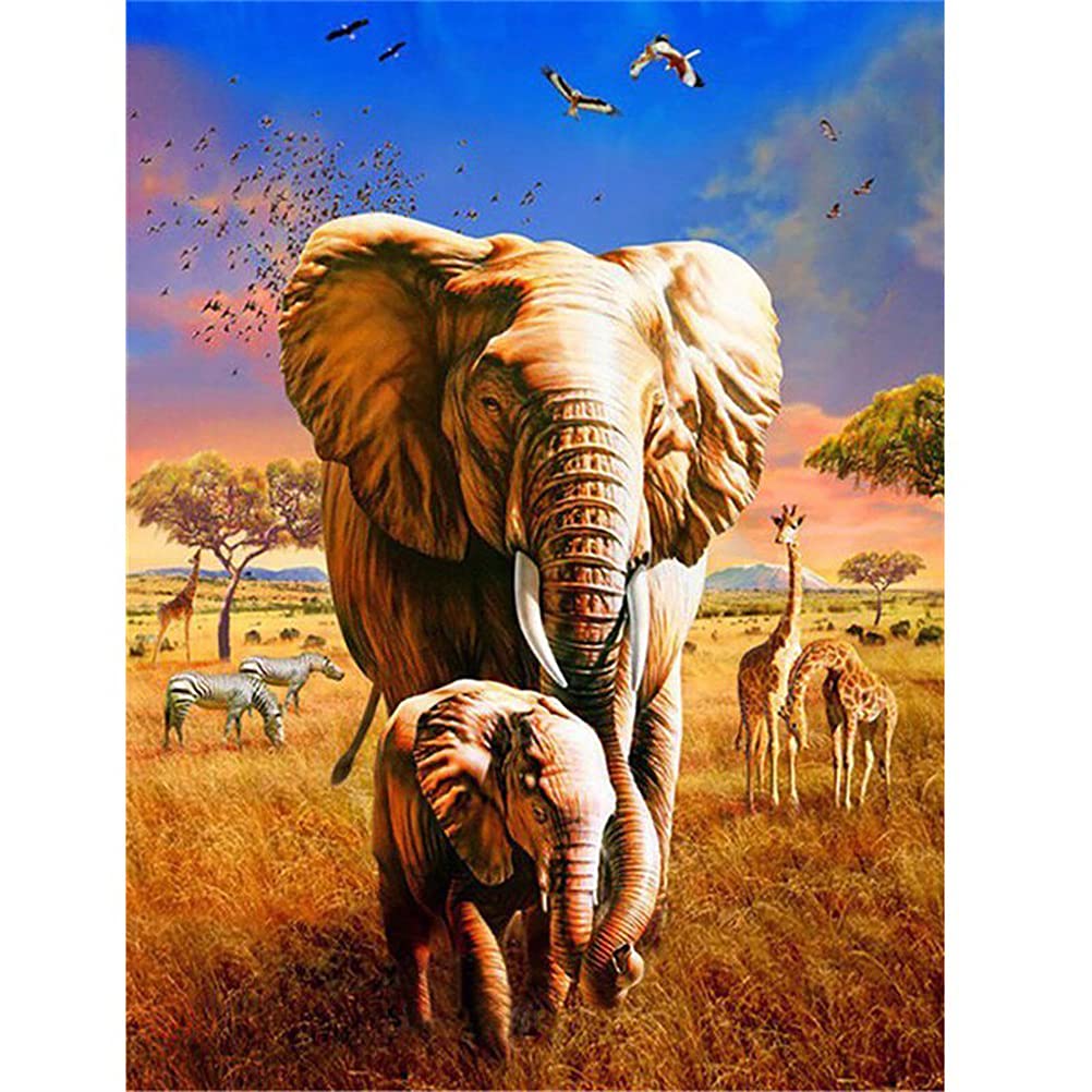 Diamond Painting Elephant Kits With Tools, Meecaa Giraffe Zebra Cub Bird Diy 5D Full Drill Cross Stitch Diamond Mosaic Art Crafts 30X40cm (Elephant)