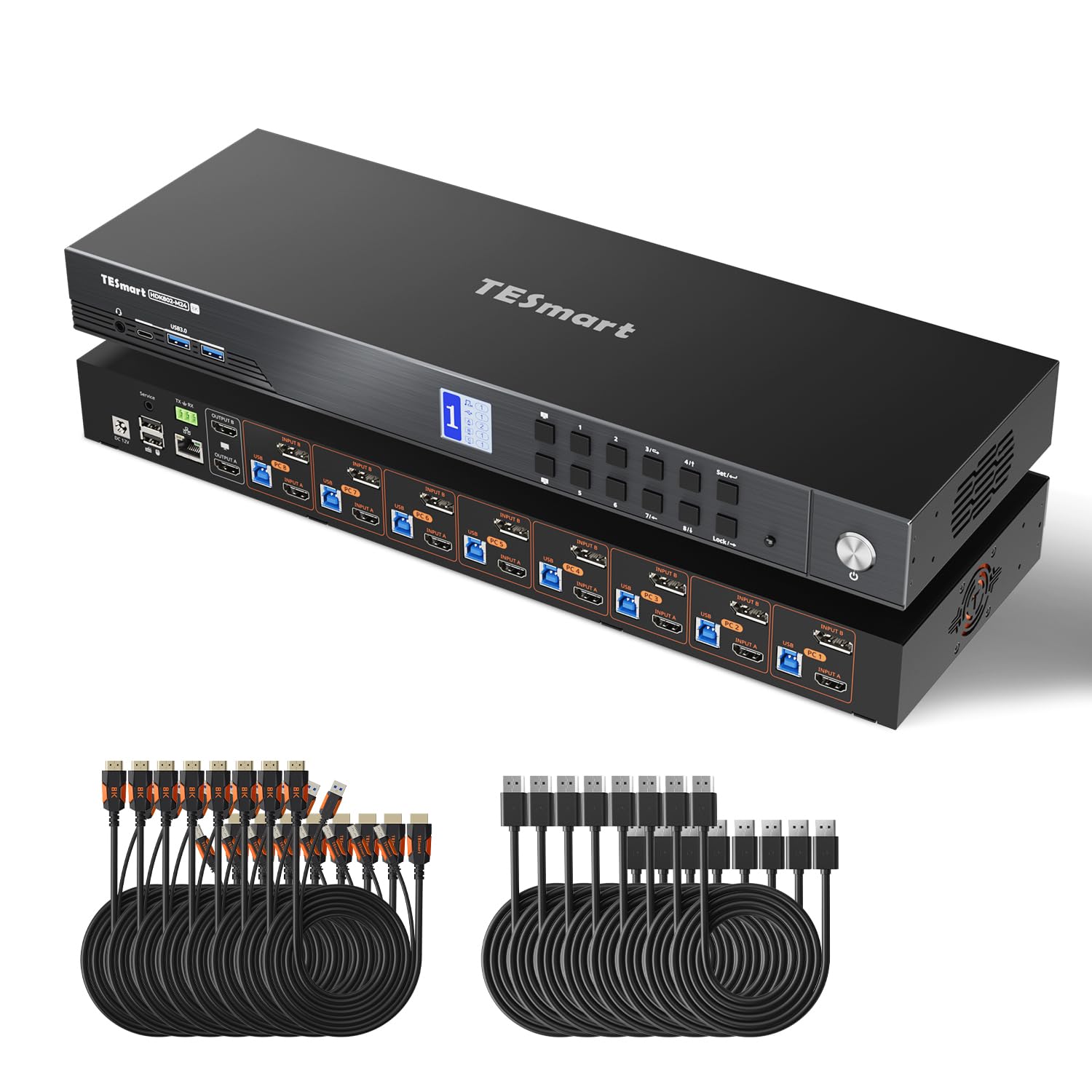Pack 8K@60Hz DisplayPort HDMI KVM Switch 2 Moniteurs 8 PC avec 8K HDMI 2.1 Câble 2 m x2