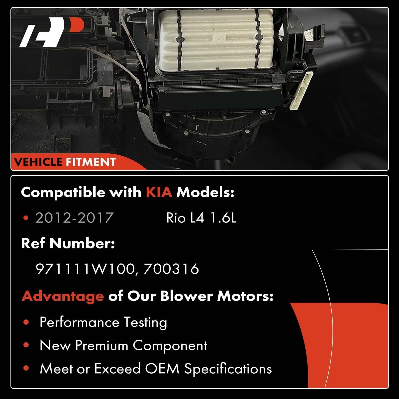 A-Premium Motor de ventilador delantero HVAC con jaula de ventilador | Compatible con Kia Rio 2012 2013 2014 2015 2016 2017, L4 1.6L – Repuesto # 971111W100
