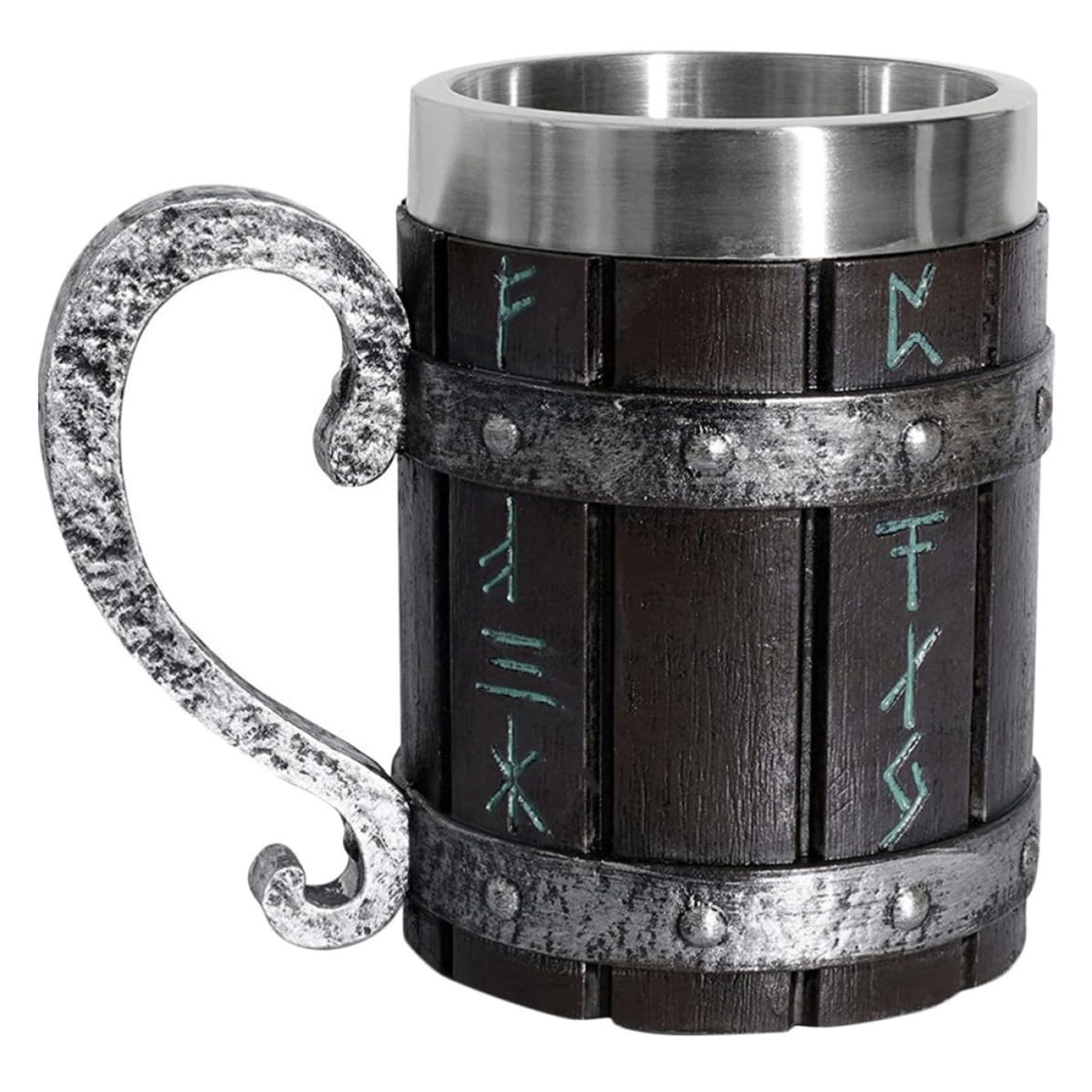 Jarra de Cerveza Estilo Barril Vintage de Acero Inoxidable y Madera