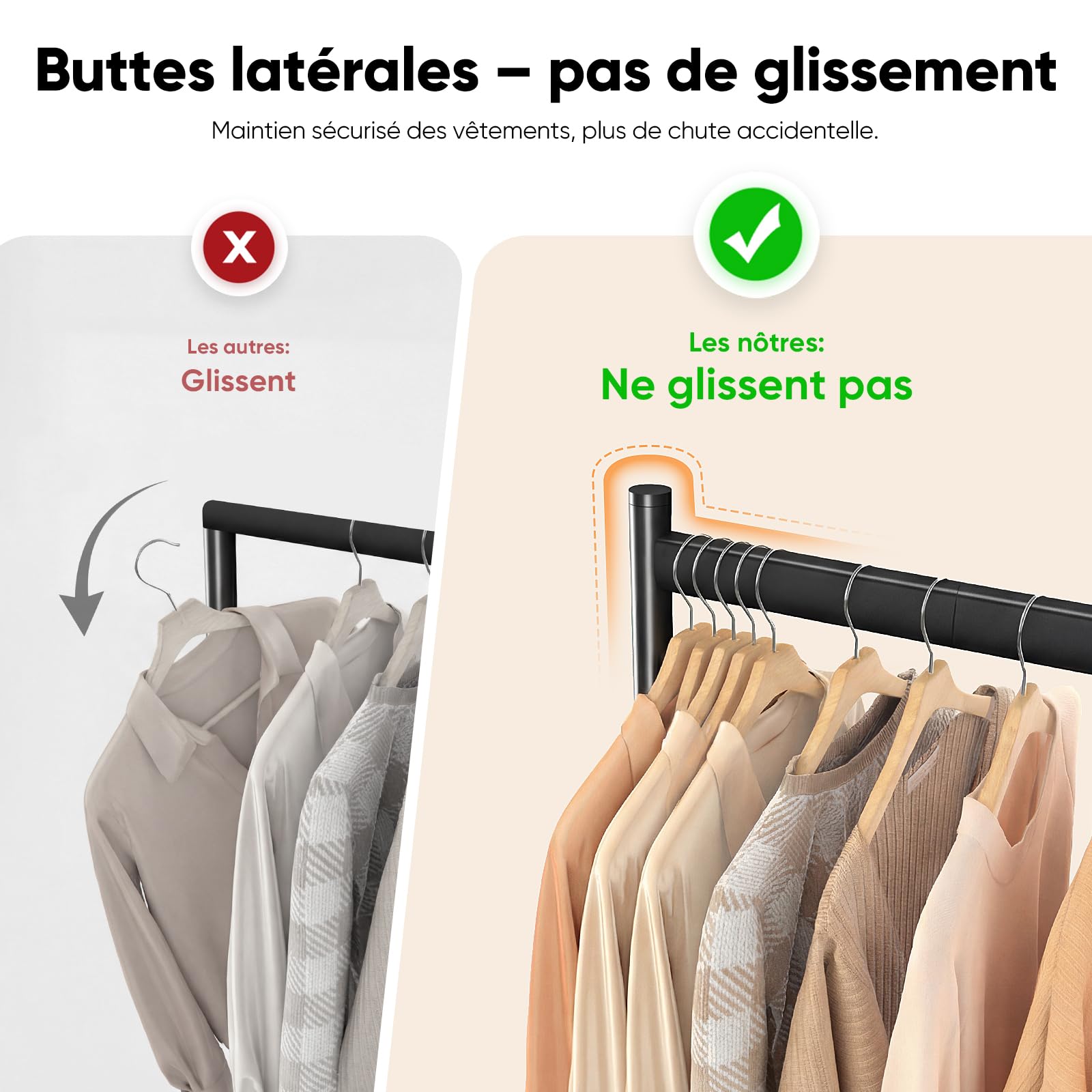 HOKEEPER Porte-vêtements double résistant aux charges lourdes avec grande capacité, organisateur de placard à roulettes pour boutiques, chambre, buanderie, 180 cm