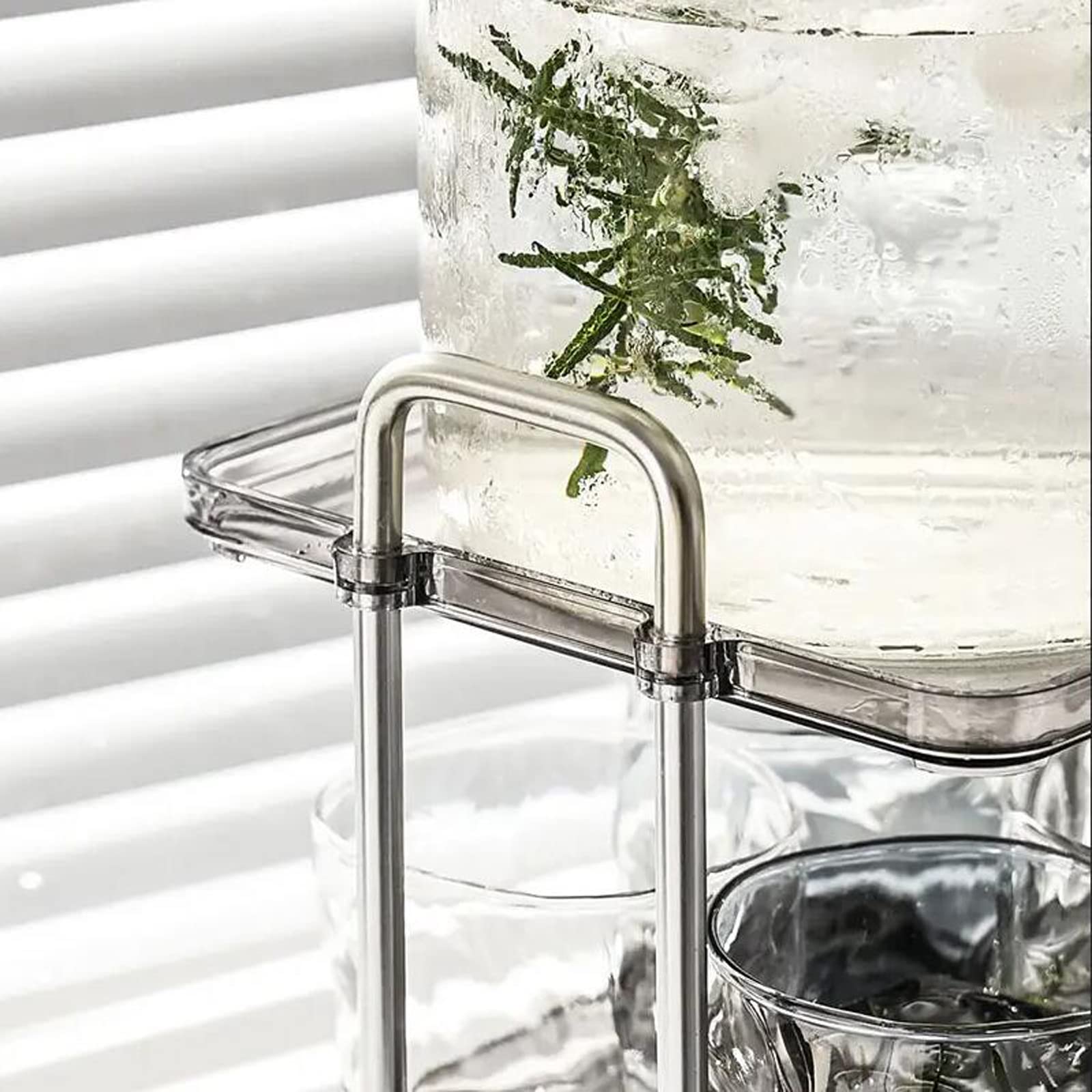 Dispensador de Bebidas de Cristal de 3 litros Dispensador de Agua Dispensador de Bebidas de Vidrio al Aire Libre, Jarra de Vidrio con Grifo Dispensador de Bebidas Refrigerador,Plata