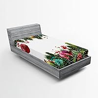 Vista 41 de Ambesonne Sábana bajera tropical, hojas de palmera diversificadas con filodendro de hojas divididas, funda de cama con bolsillo profundo elástico