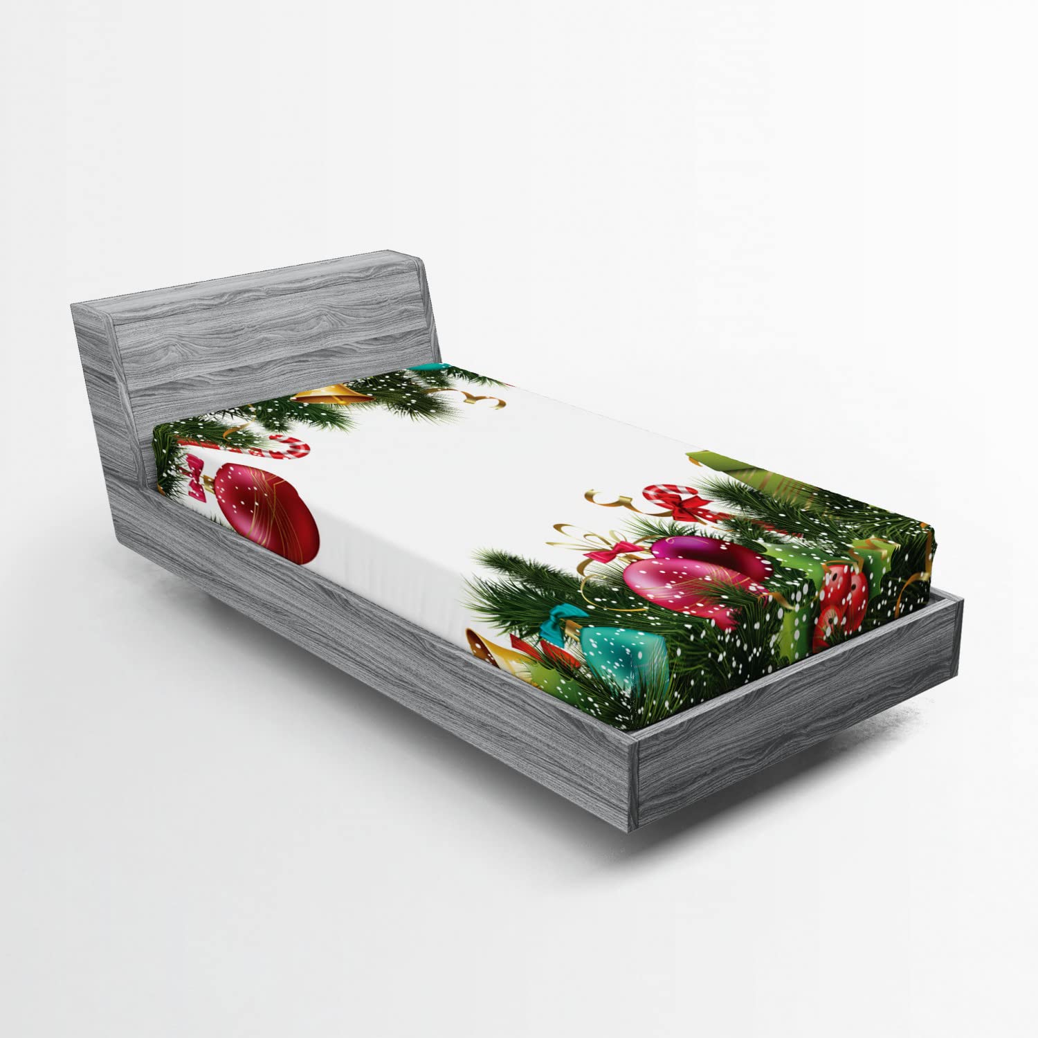 Ambesonne Christmas 2 Pack Fitted Sheet, New Year Celebration, Bed Cover All-Round Elastic Deep Pockets 2 Pieces, Package Contains 2 Twin Size Fitted Sheets, Maroon Green