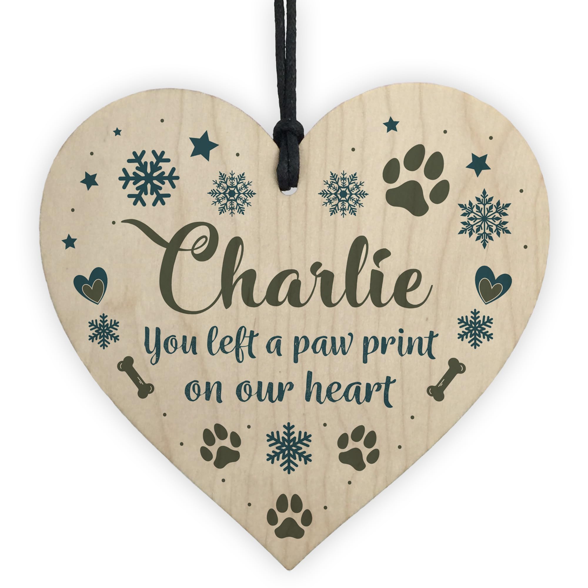 Red Ocean Personalised Pets Dog Memorial Bauble Wooden Heart Ornament Christmas Tree Decoration Hanging Sign Dog Pet In Memory For Keepsake