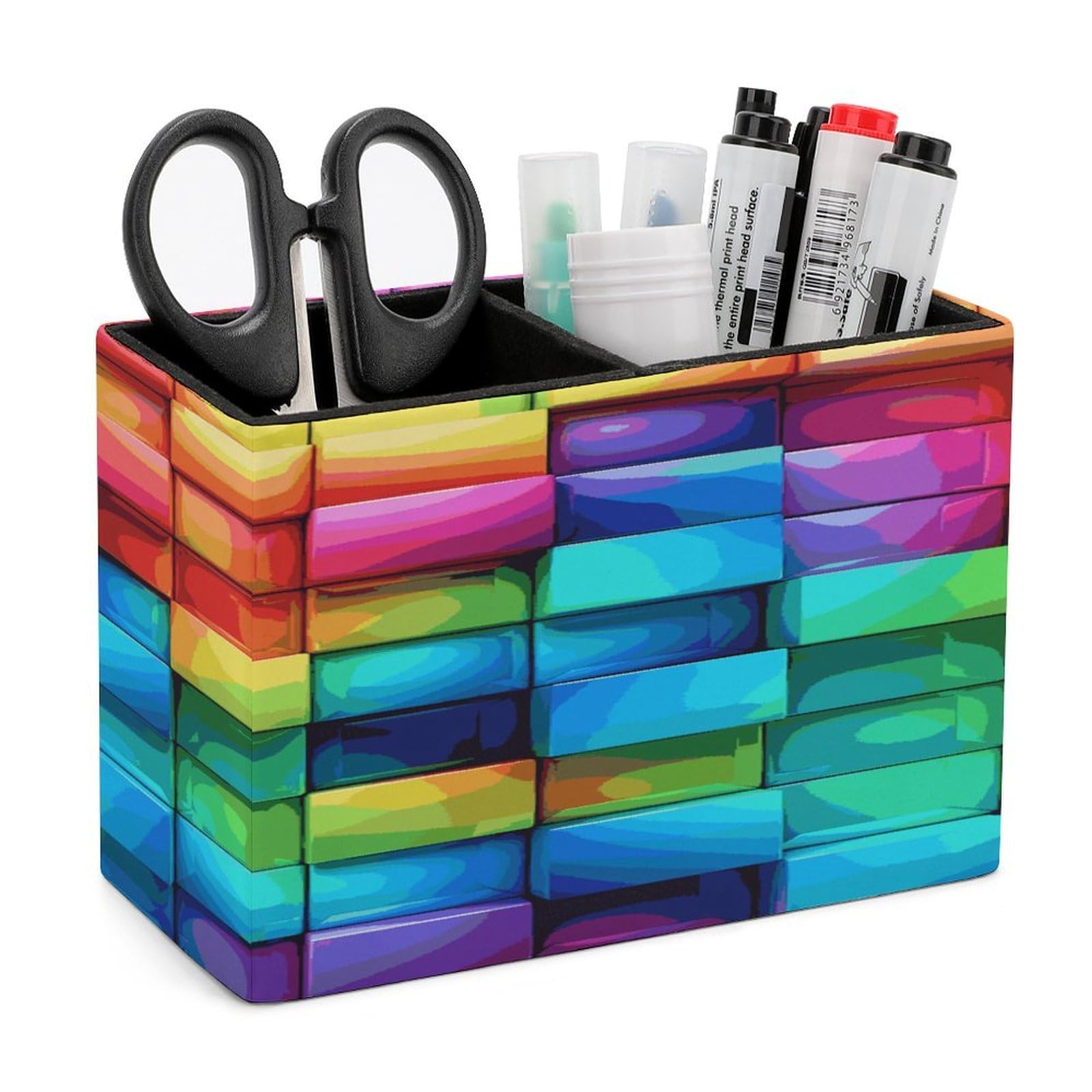 Rangement de bureau en cuir haut de gamme motif écossais coloré