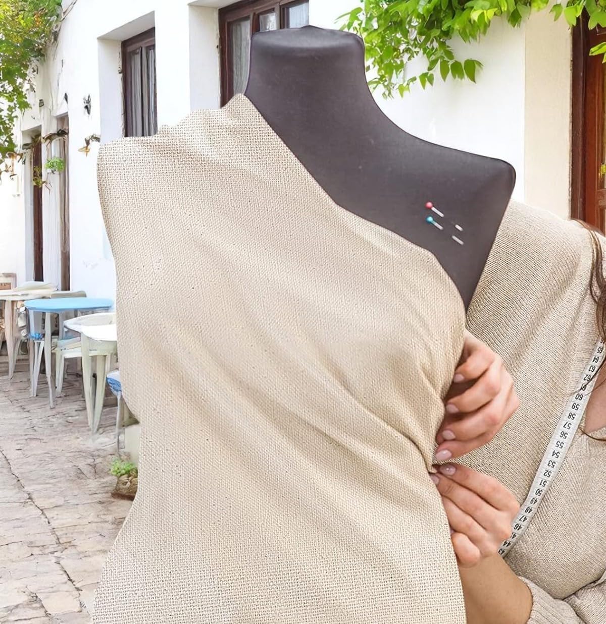 MDS Pack of 5 Yards, 100% Cotton Muslin Fabric 48” Inch Wide, Natural Unbleached Medium Weight Fabric Linen Textile for Backing Material Quilting Sewing Draping Apparel Cloths Craft DIY Multipurpose