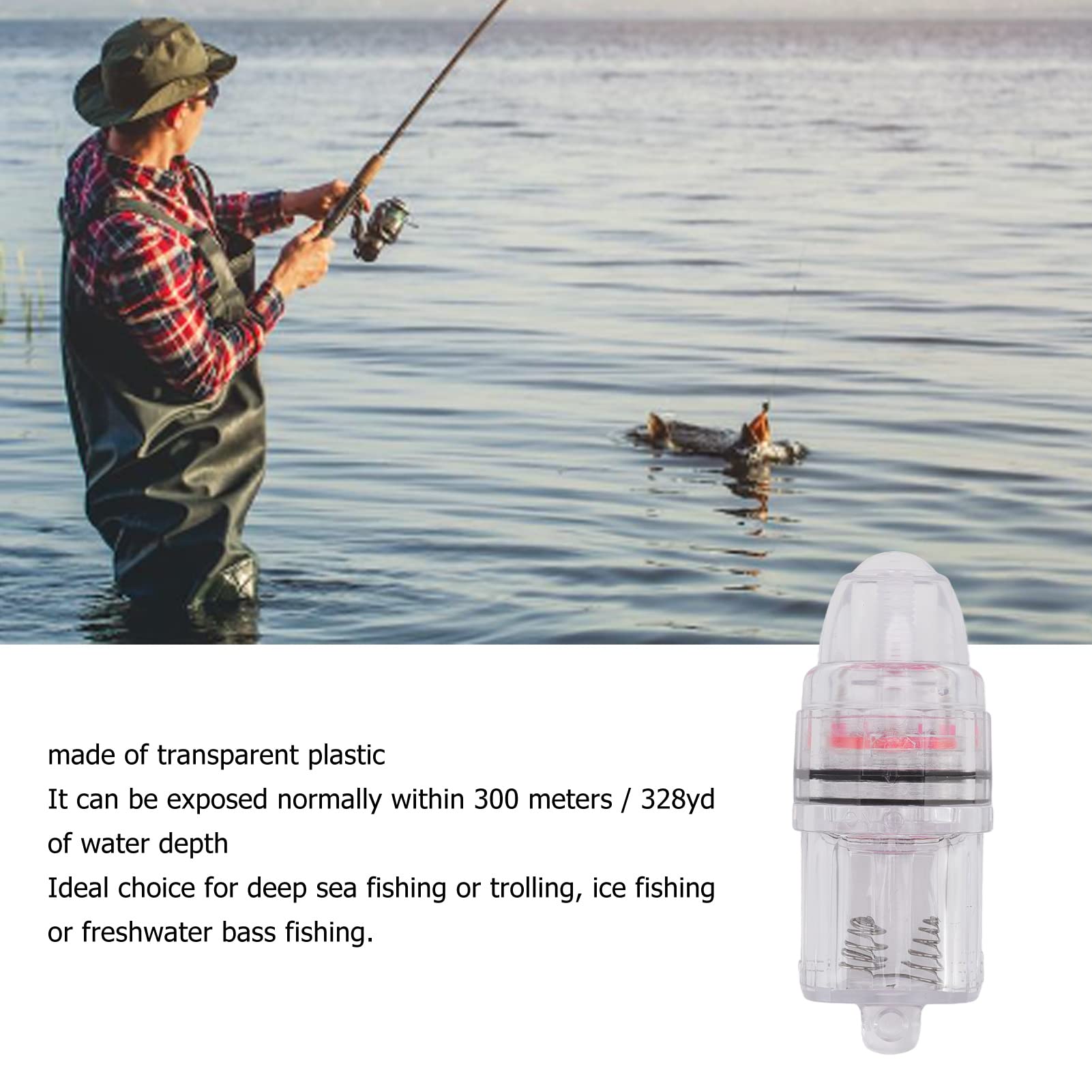 OUKENS Bait Light,Deep Drop Fishing Light,Underwater Fish Search Light,Bait Indicator Fishing Tool,Clear Plastic AA Battery Powered LED Fishing Light(Red)