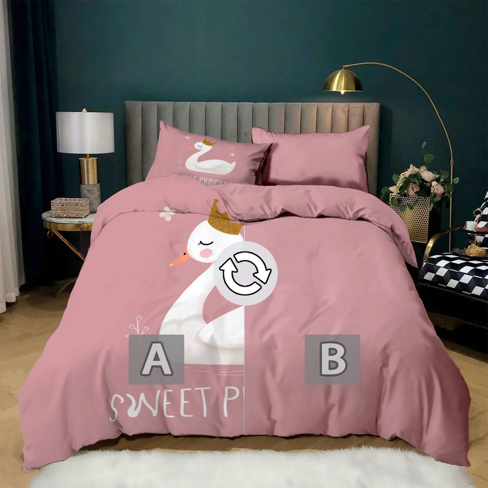 Zestawy poszewek na kołdrę minimalistyczny styl korona łabędź ultramiękka z zapięciem na zamek błyskawiczny i poszewkami na poduszki Super King 260 x 220 cm dla dzieci nastolatków chłopców i dziewcząt