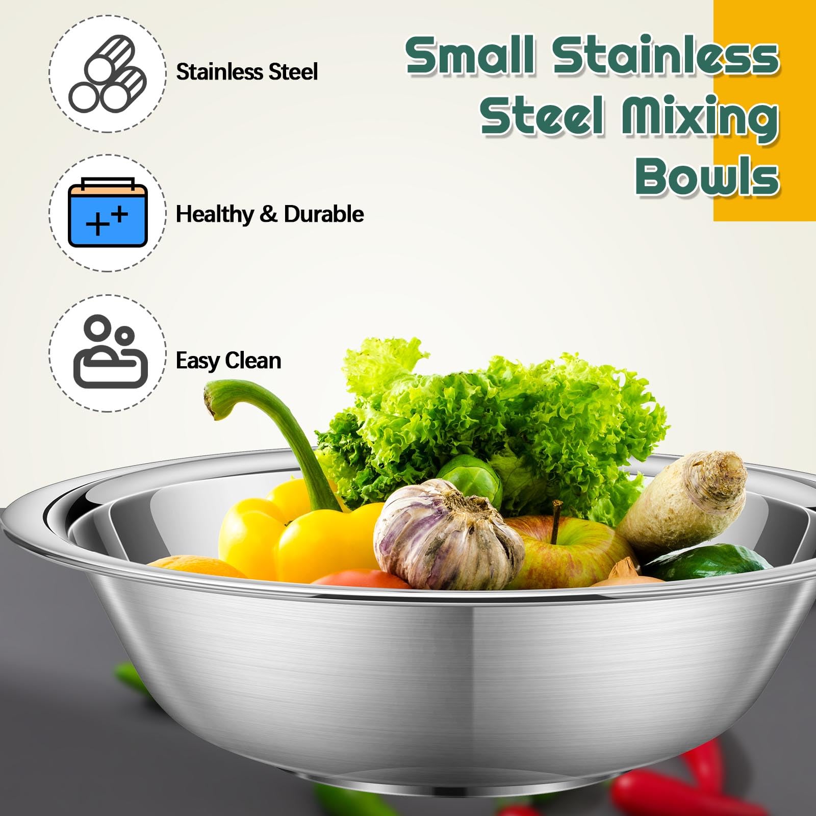 Tioncy Paquete de 20 cuencos pequeños de acero inoxidable de 6.3 pulgadas de ancho, juego de cuencos de preparación de alimentos reutilizables para cocina, ingredientes de cocina, servir ensaladas