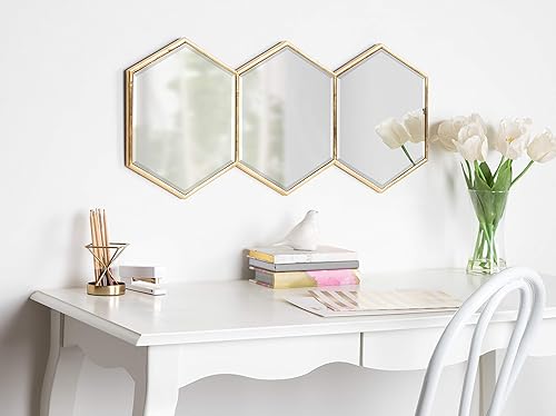 Miniatura 4 de Kate and Laurel Royce Modern Glam - Espejo de pared con trío hexagonal, 30 x 14, dorado