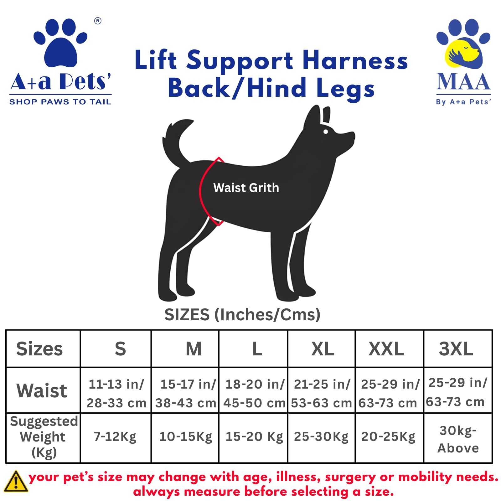 A+a Pets' MAA' Dog Lift Support Harness for Hind/Back Legs | for Disabled Aged Injured Paralysed Arthritis (Navy/Multi, 3XL) 1