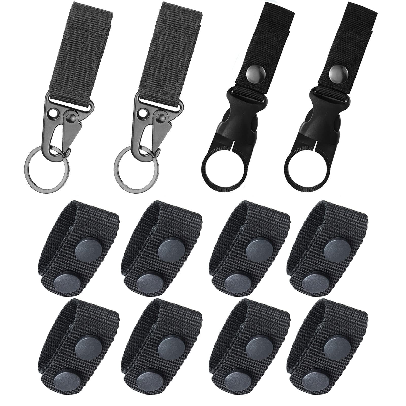 AUMLDOYS12PCS Duty Belt Keepers with Tactical Gear Clip & Key Holder, Bottle Hanging Buckle Clip Portable Mineral Water Bottle Ring Holder Keychain Belt, Nylon Law Enforcement Accessories for Police