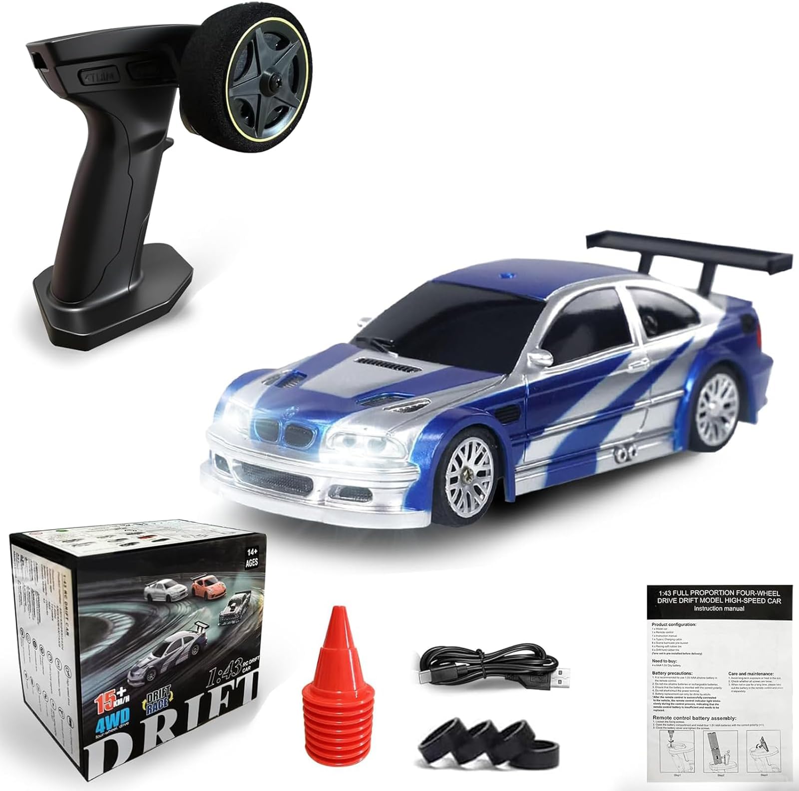 1/43 Mini RC Drift Car with Gyroscope, 2.4GHz 4WD Full Proportional High Speed Micro Hobby RC Cars with Lights Racing Tires, Fast Small Remote Control Car, Toy Model Gift for Adults Kids Boys Girls