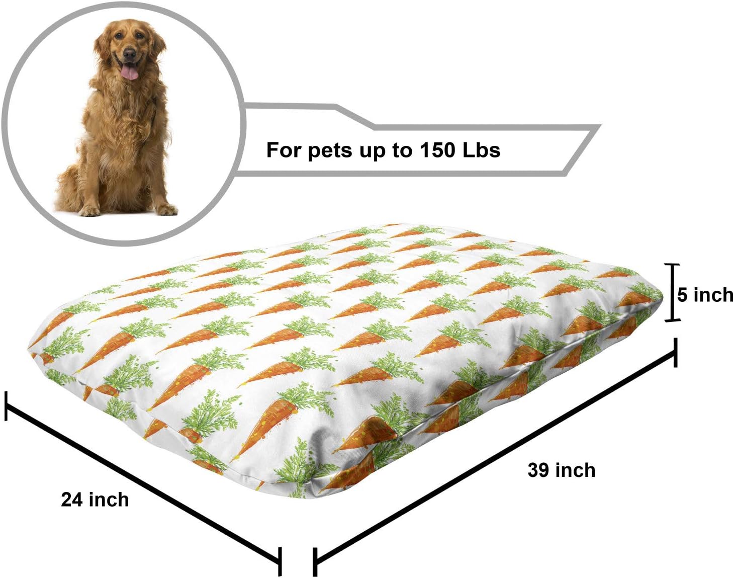 review Lunarable Vegetable Pet Bed, Continuous Agriculture Pattern with Carrots and Grunge Dots, Chew Resistant Pad for Dogs and Cats Cushion with Removable Cover, 24