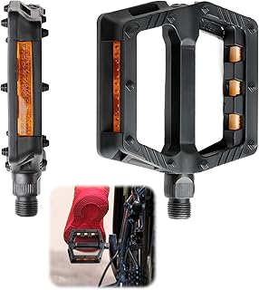LANAFAY 9/16 Inch Bike Pedals Nylon with Reflector, 2 Aluminum Bearings Wide Bicycle Pedals with10 Removable Anti-Skid Nails, Mountain Bike Pedals, Kids Bike Pedals for BMX, MTB, Racing Bikes