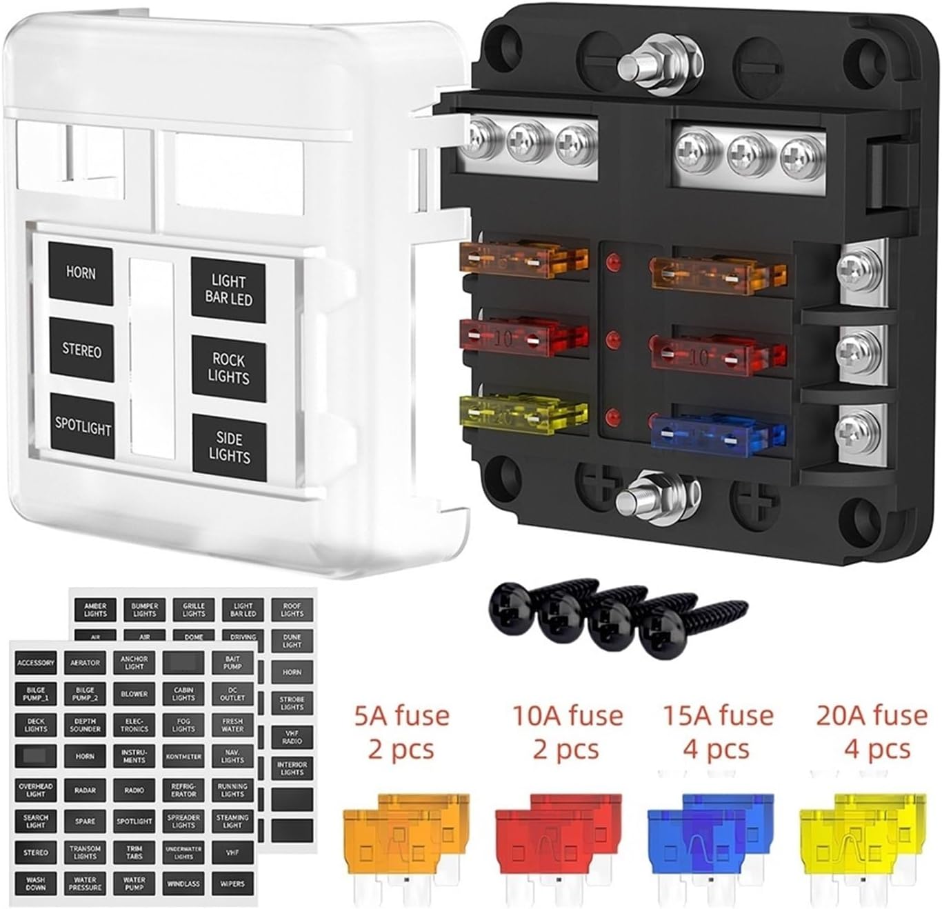 12V Fuse Block 6 Way with LED Indicator Light 12 Volt Box ATO/ATC Marine Panel Waterproof 24V For Automotive Boat Car