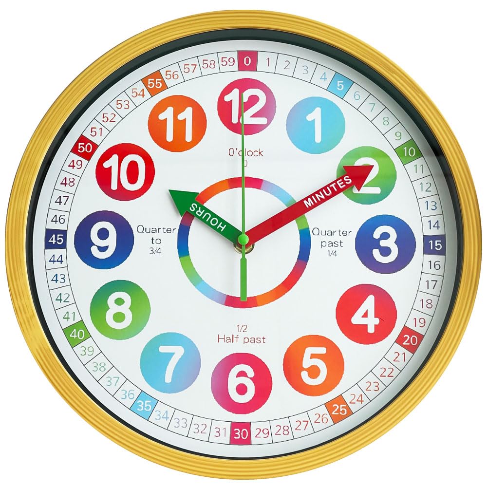 Park Madison 12 Inch Kids Learning Clock - Silent, Non-Ticking, Teaches Analog Time - Ideal for Bedrooms, Classrooms, Gifting