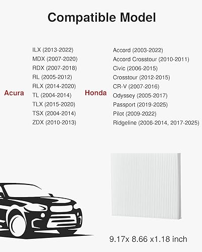 Miniatura 9 de Puroma Paquete de 2 filtros de aire de cabina con múltiples capas de fibra, repuesto para CP134, CF10134, Honda Civic, CR-V, Odyssey, Pilot, Accord,