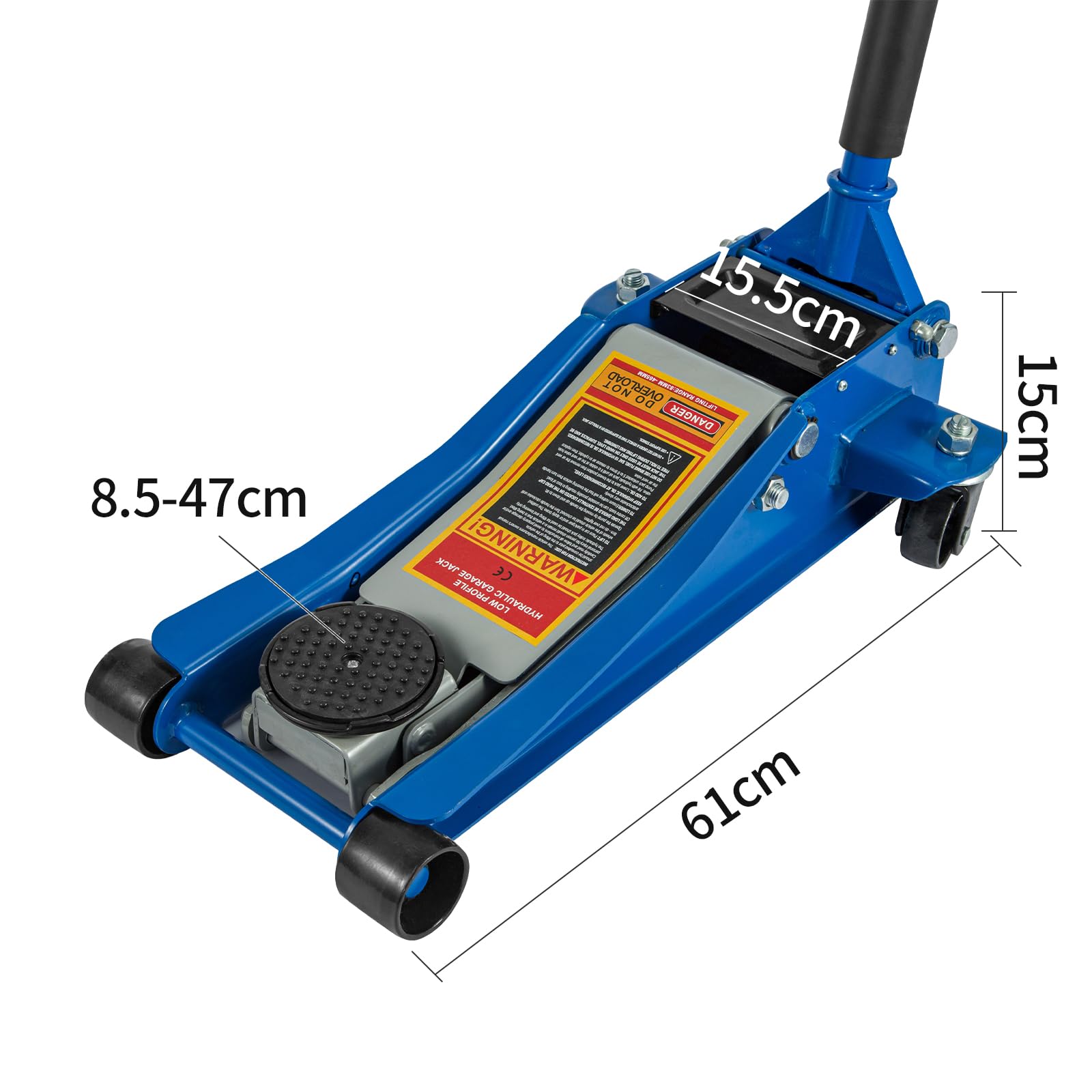 3 Tonne Trolley Jack Hydraulic Car Jack, Low Profile Floor for Car Van, Heavy-Duty Steel Hydraulic Lift with Dual Pump System, Handle Swivel Wheels, High Lift Garage (Blue) - 5