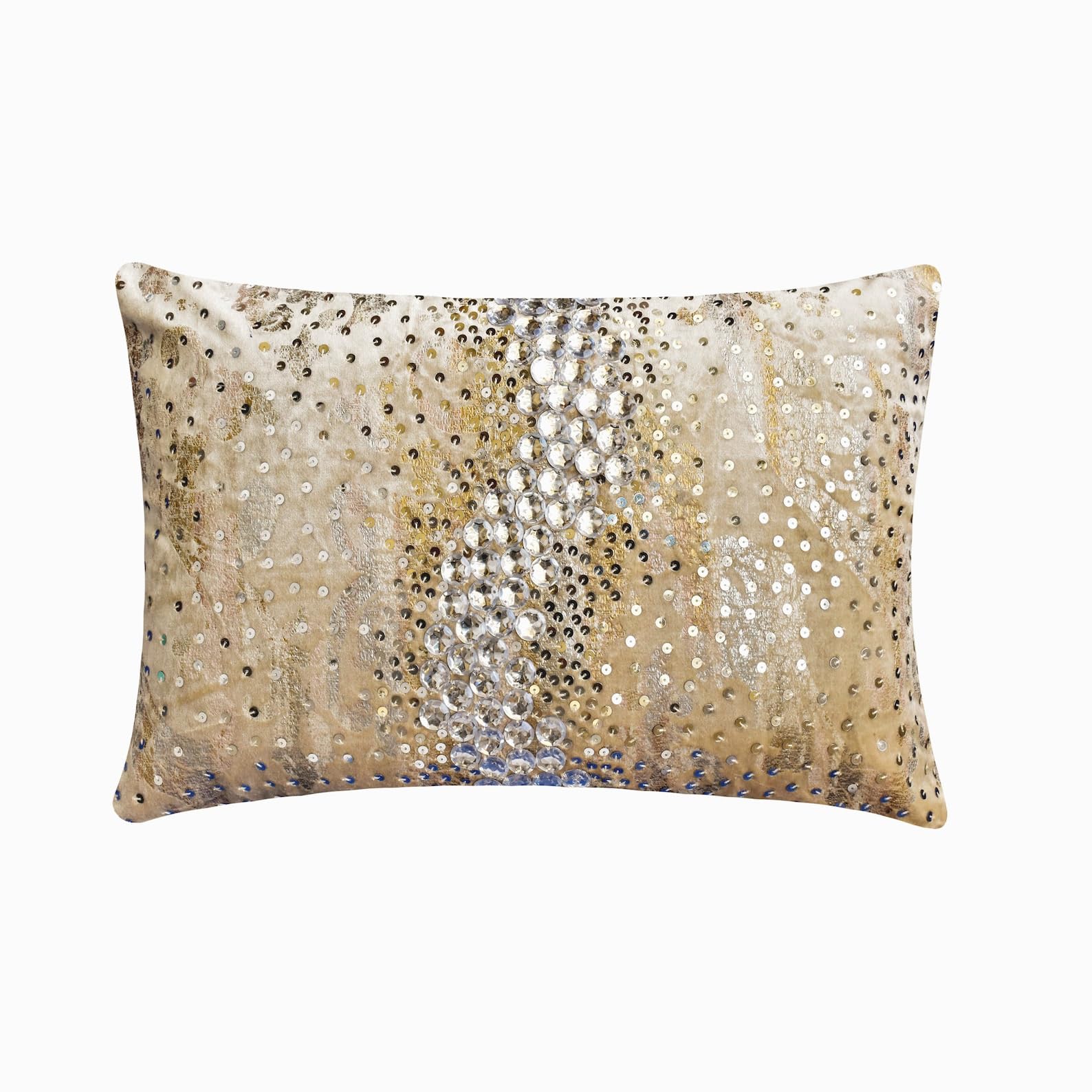 The HomeCentric Decorative Ivory & Gold 30x50 cm (12"x20") Lumbar Cushion Covers, Velvet Foil & Crystal Embroidery Lumbar Cushion Covers, Abstract Pattern Modern Style - Crisiant — image 1