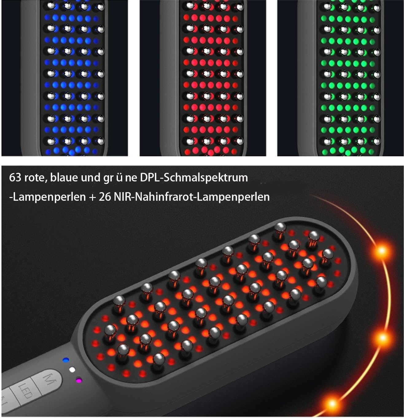 Peine de luz roja para el cabello, terapia cuádruple 630nm 850nm 460nm, anticaída hombres y mujeres