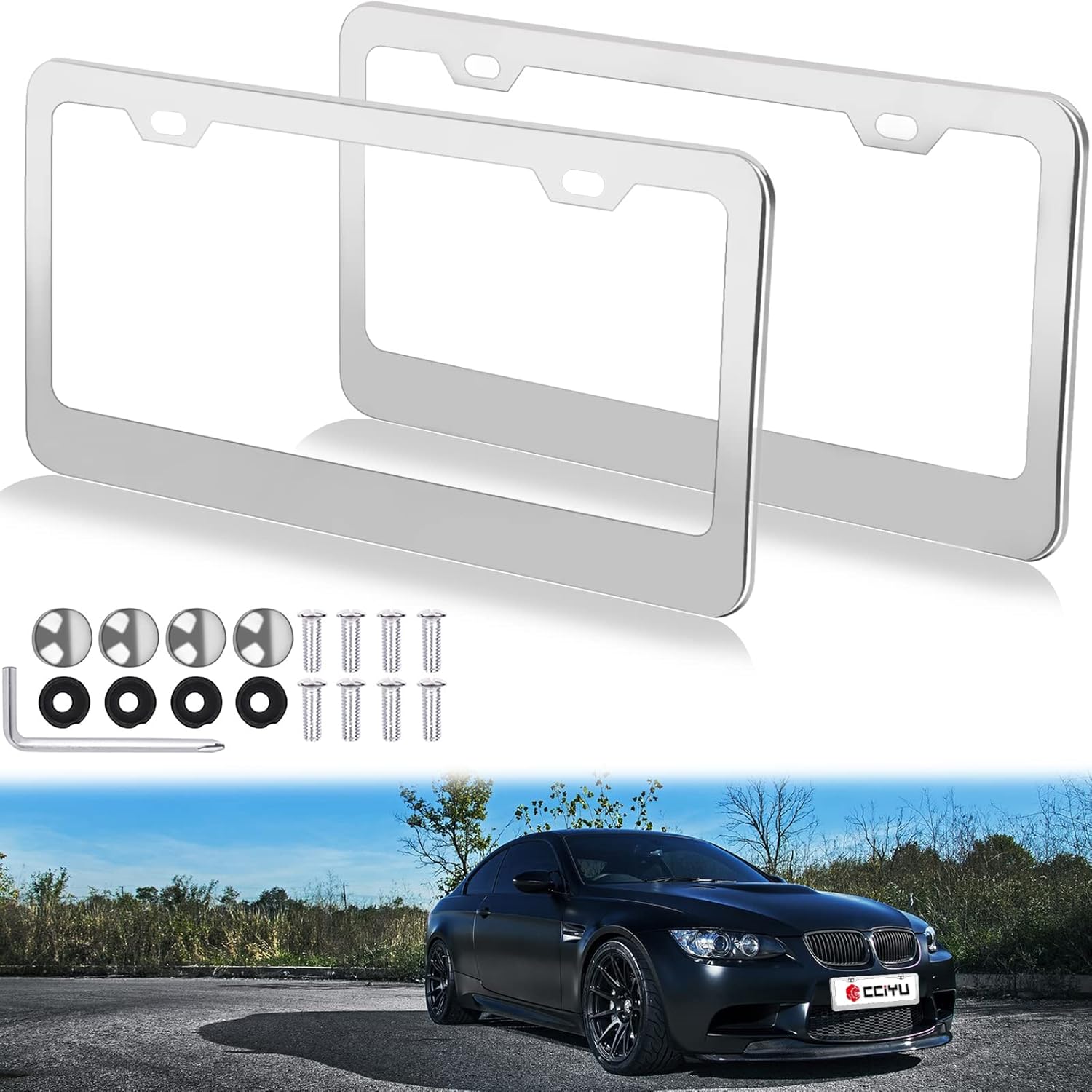 License Plate Frame with Chrome Screw Caps,Car Licenses