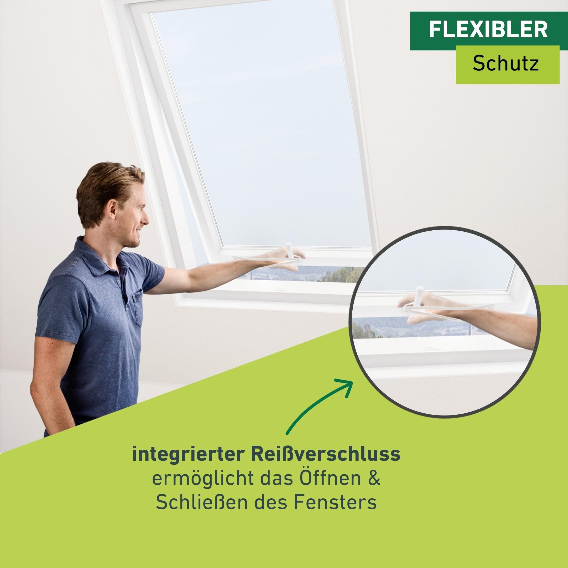 Windhager Insektenschutz Fliegengitter Insektenschutzgewebe für Dachfenster, Reißverschluss ermöglicht Durchgreifen, inkl. Selbstklebenden Montage-Klettband, weiß, 130 x 150 cm (Packung mit 5)