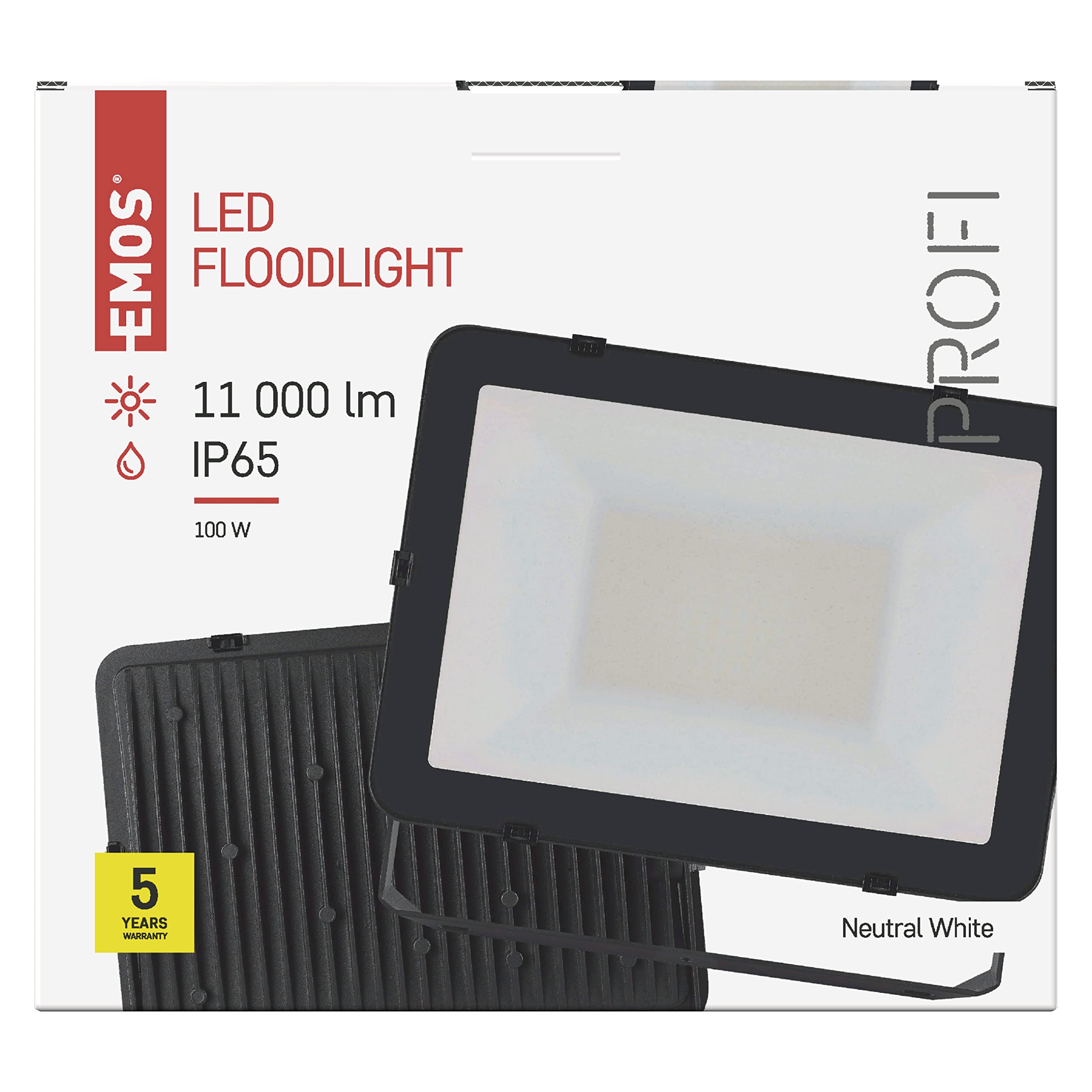 EMOS LED Strahler Profi 100W, wasserdichtes und stoßfestes Alu Flutlicht für Innen und Außen, Helligkeit 11000lm, Neutralweiß 4000K, CRI>80, Lebensdauer 50000h, Flacker-frei, 5 Jahre Garantie, Schwarz