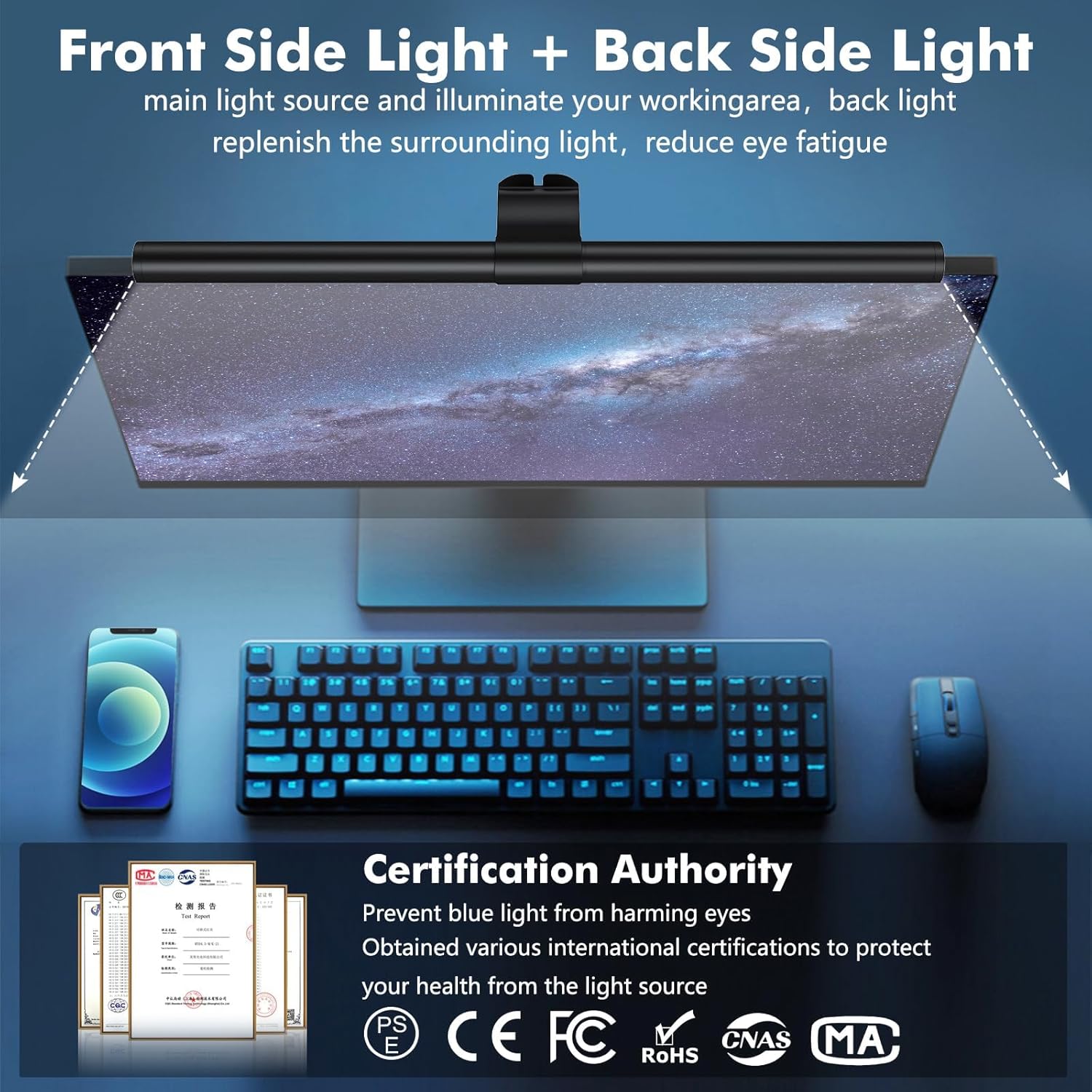 OOWOLF Monitor Light Bar, Ra90 Computer Monitor Lamp for Eye Caring, USB Reading Lamp Task Lamp, Dimmable Light Bar with Memory, No Glare Space Saving Home Office 16.20" 1-Pack