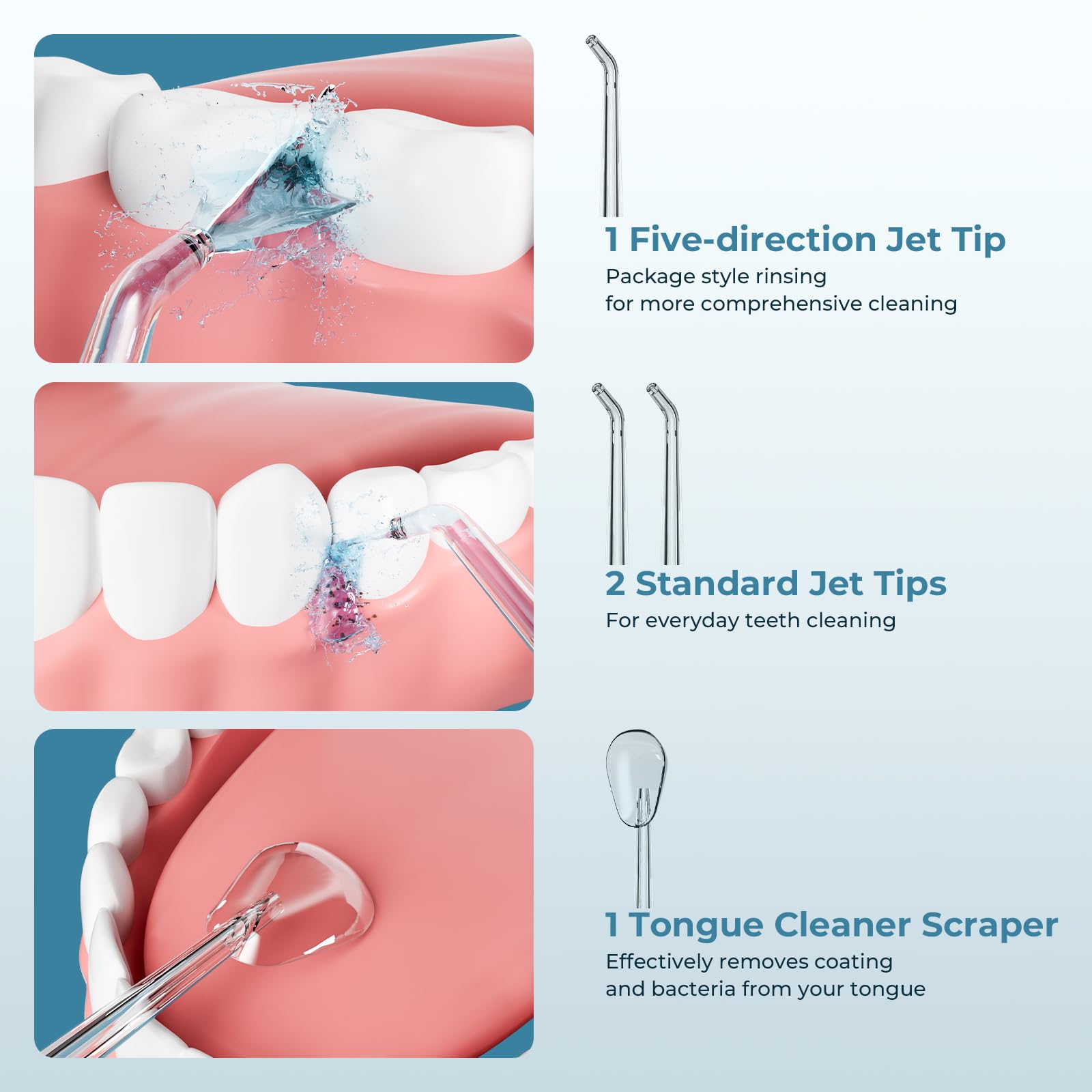 Irrigador dental de agua, irrigador bucal inalámbrico con 5 modos recargables, IPX7, impermeable, limpiador de hilo dental de viaje, limpieza profunda, púas de hilo dental
