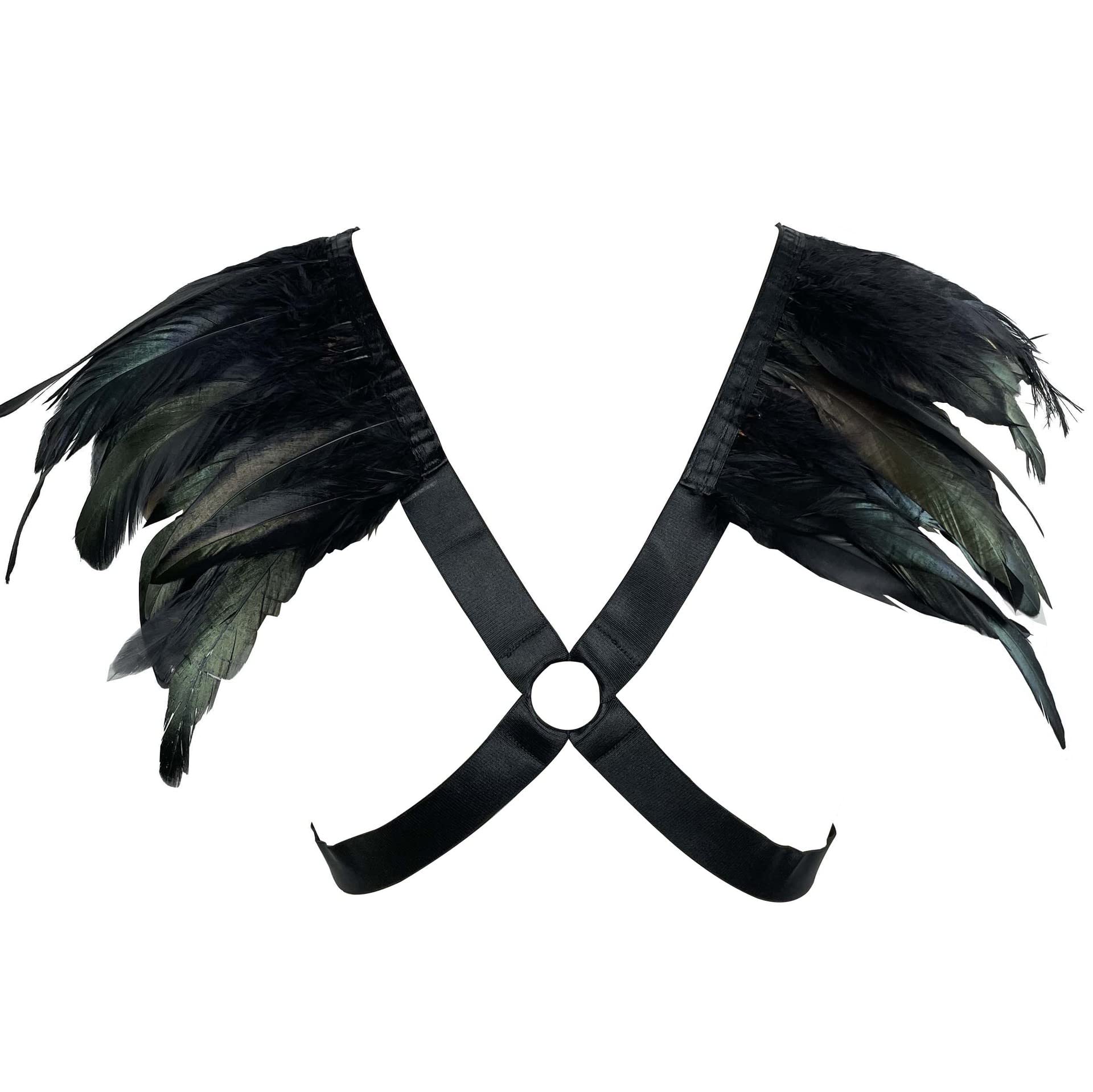 GenericWomen's Sexy Feather Nightclub Party Crossover Body Harness Straps Belt Chest Breast Nipple Bra Epaulets Burning Man Shawl