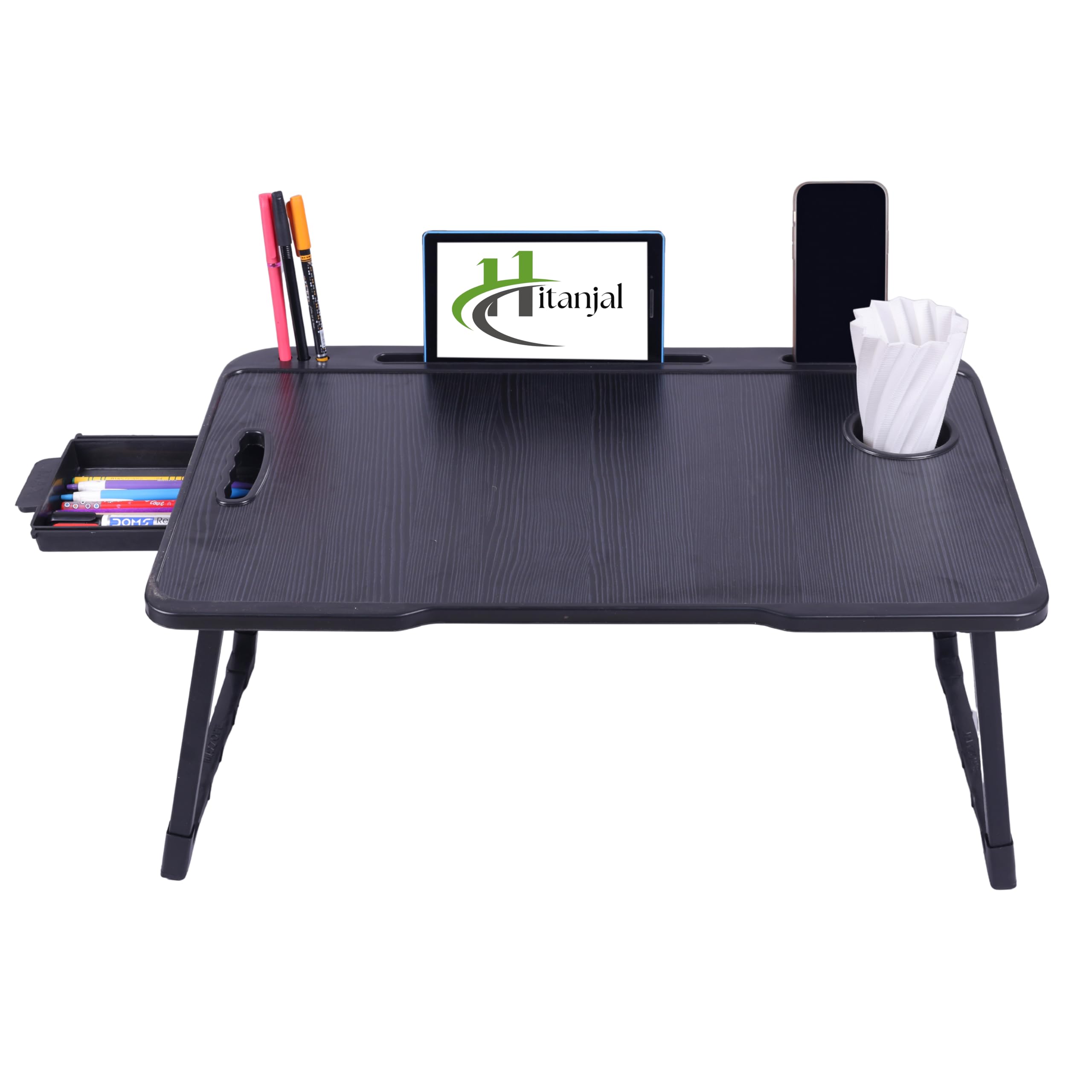 Hitanjal Study Table Bed Table Premium Laptop Table/Foldable and Portable Wooden/Writing Desk for Office/Home/School (B Black COTED)