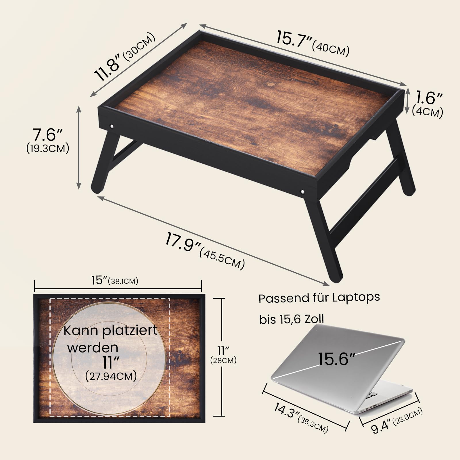 Fibogollo 2er-Pack Betttisch aus Holz mit klappbaren Beinen, Frühstückstabletts, Serviertablett für Speisen und Snacks, Laptop-Tabletts zum Arbeiten