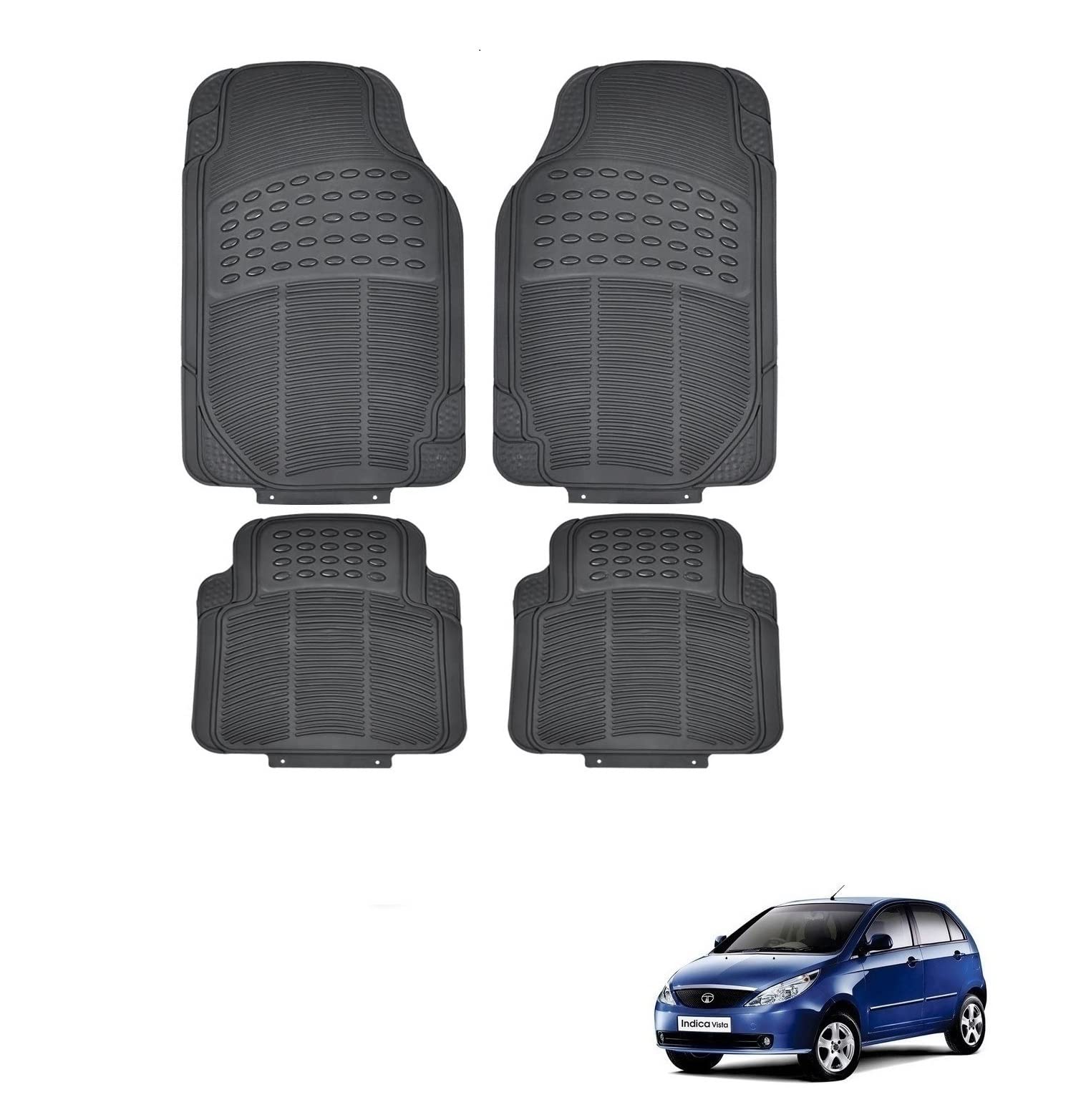Kozdiko Car Simple Rubber Black Floor Mat Set of 4 Pcs for Tata Indica Vista