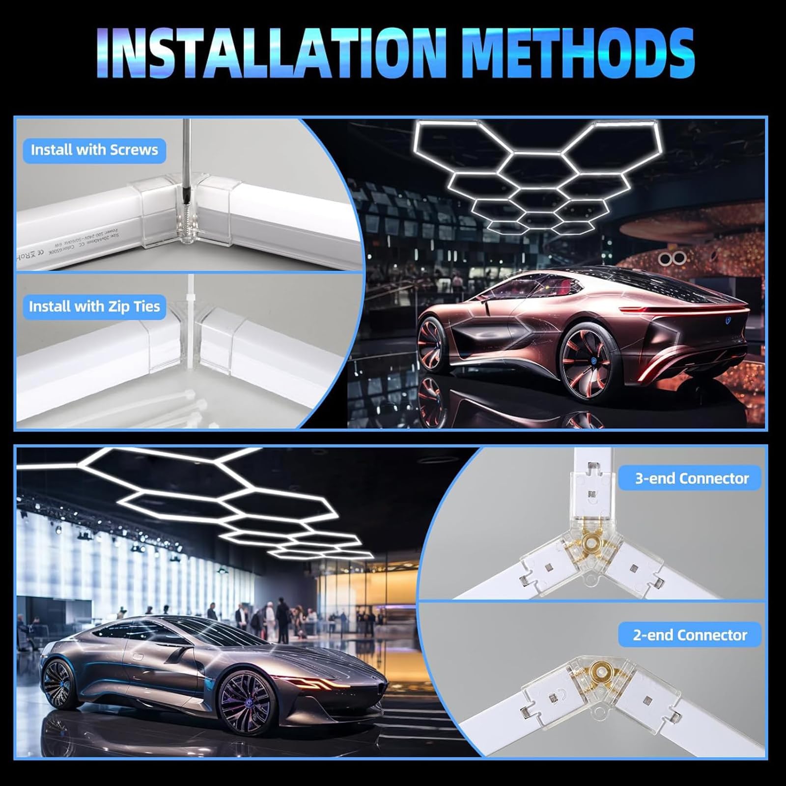 14 Hexagonal LED Garage Lights 65000K Pure White Light Honeycomb Lights for Garage Workshop Car Beauty Shop Exhibition — view 4