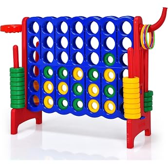Huge 4 Winning Playset with Throwing Game and Basketball Hoop Includes 42 Jumbo Rings and Sliders for Quick Restart Four in a Row Game Large Blue + Red
