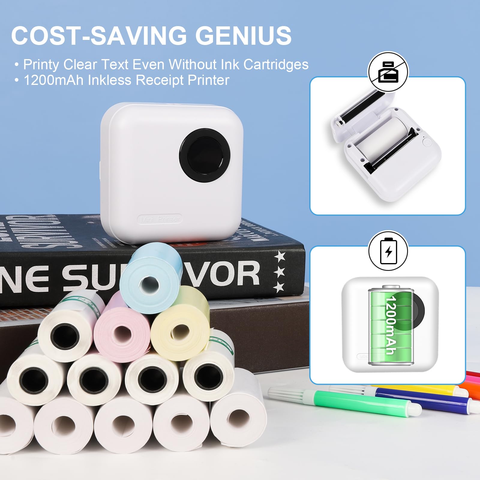 Mini Stampante Fotografica Termica Istantanea Portatile Bluetooth con Ricarica USB per Foto Note Diario Elenco Memo