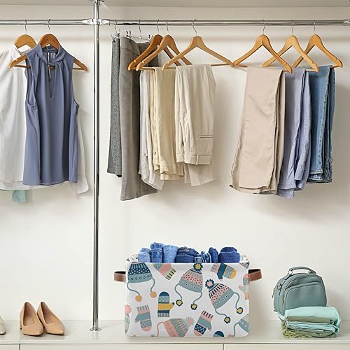 Miniatura 5 de susiyo Cesta de almacenamiento plegable grande, para sombreros de Navidad, manoplas de tela, canastas decorativas plegables con asas de poliuretano