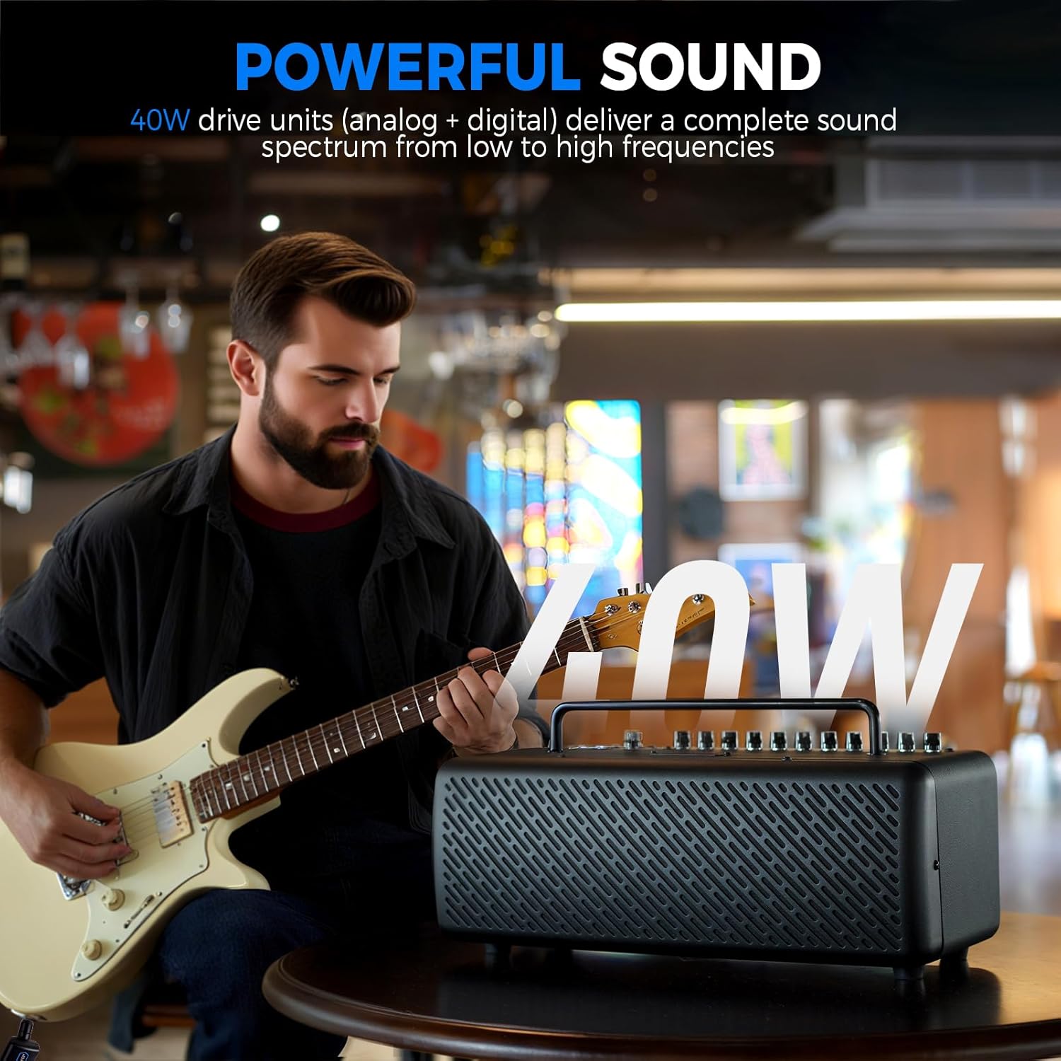 JOYO 40W Desktop Guitar Amp Portable,Professional Combo Guitar Amplifier Live Streaming & Recording with 8 Effects,Presets,Looper,Drum Machine & App for Electric Acoustic Bass Guitar (JAM Buddy III) - Image 2