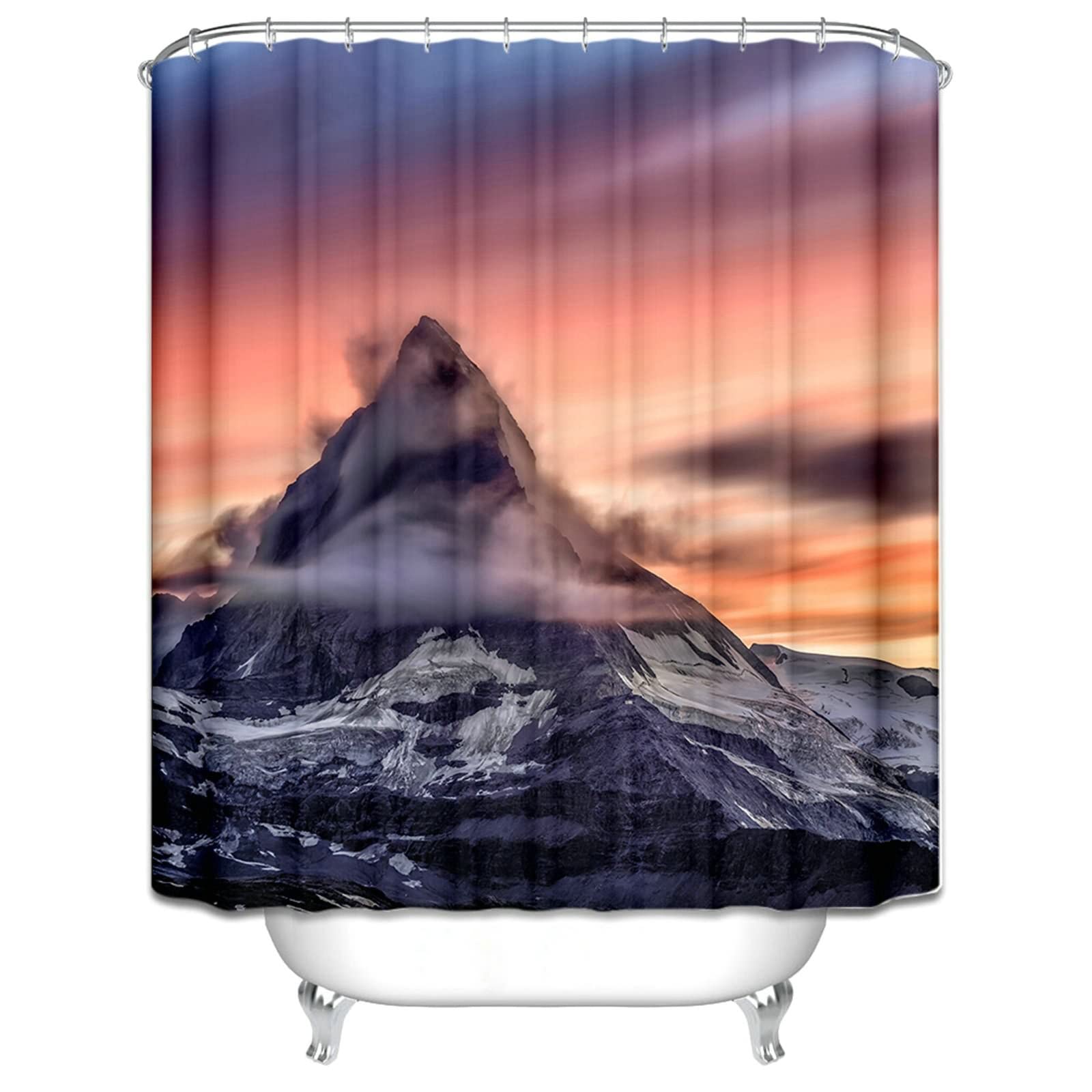 Zasłona prysznicowa 180 x 200 cm, poliester pomarańczowy kamień górski i chmury zasłony łazienkowe z plastikowymi haczykami