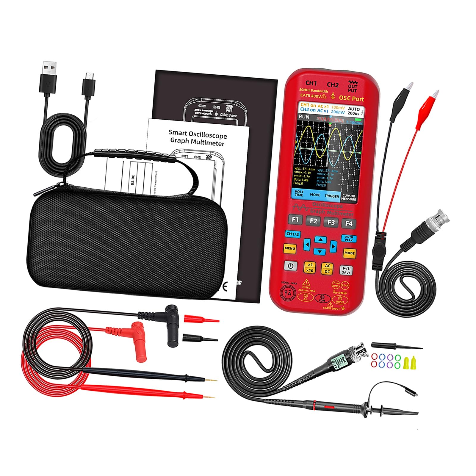 Tsophreniq A Dvanced 50Mhz Handheld Oscilloscope Integrated With Multifunction Signals Generator & Multimeter For Electronic Repair Handheld Oscilloscope With Multimeter Function