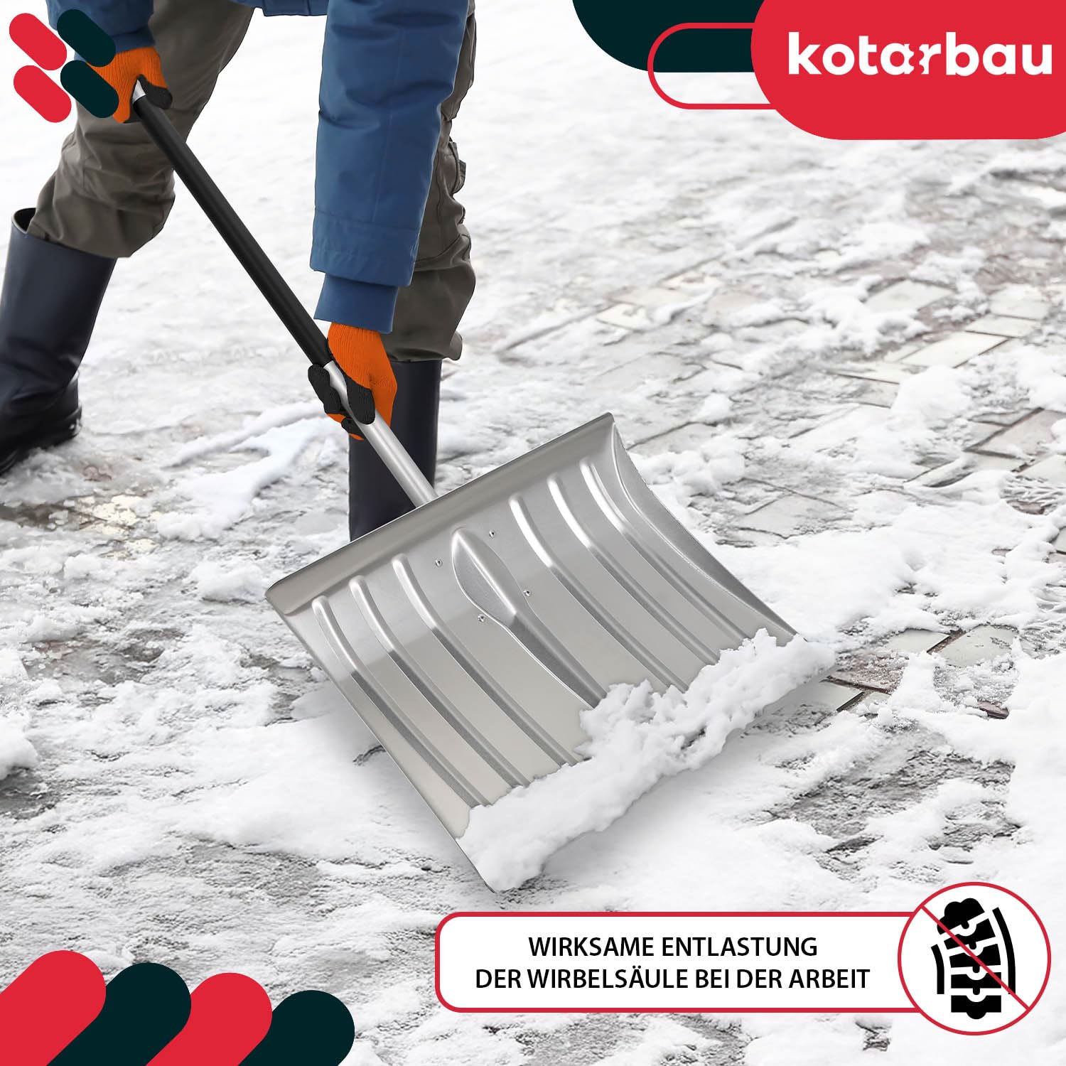 KOTARBAU® Set pala da neve con lama in alluminio 38 x 50 cm, scopa da strada con manico 150 cm, raschietto per ghiaccio 119 cm + guanti, pala da neve, manico per rimozione della neve