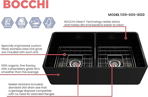 Miniatura 263 de BOCCHI Classico Farmhouse Delantal de arcilla refractaria delantera de 20 pulgadas. Fregadero de cocina de un solo tazón con rejilla inferior Café