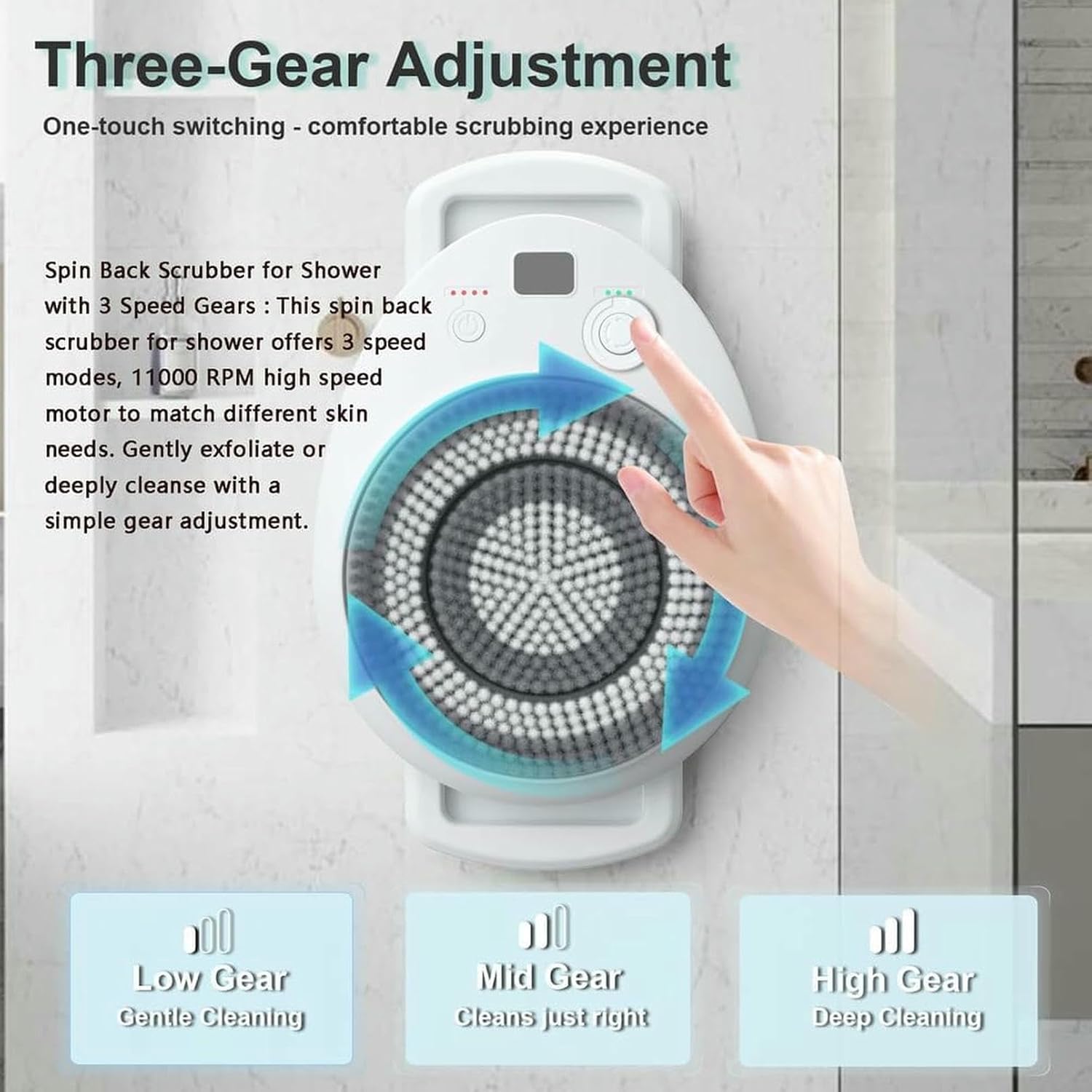 Wall Mounted Electric Back Scrubber, 360° Automatic Spin Brush, Electric Back Bath Brush Hands-Free Body Cleansing & Massage