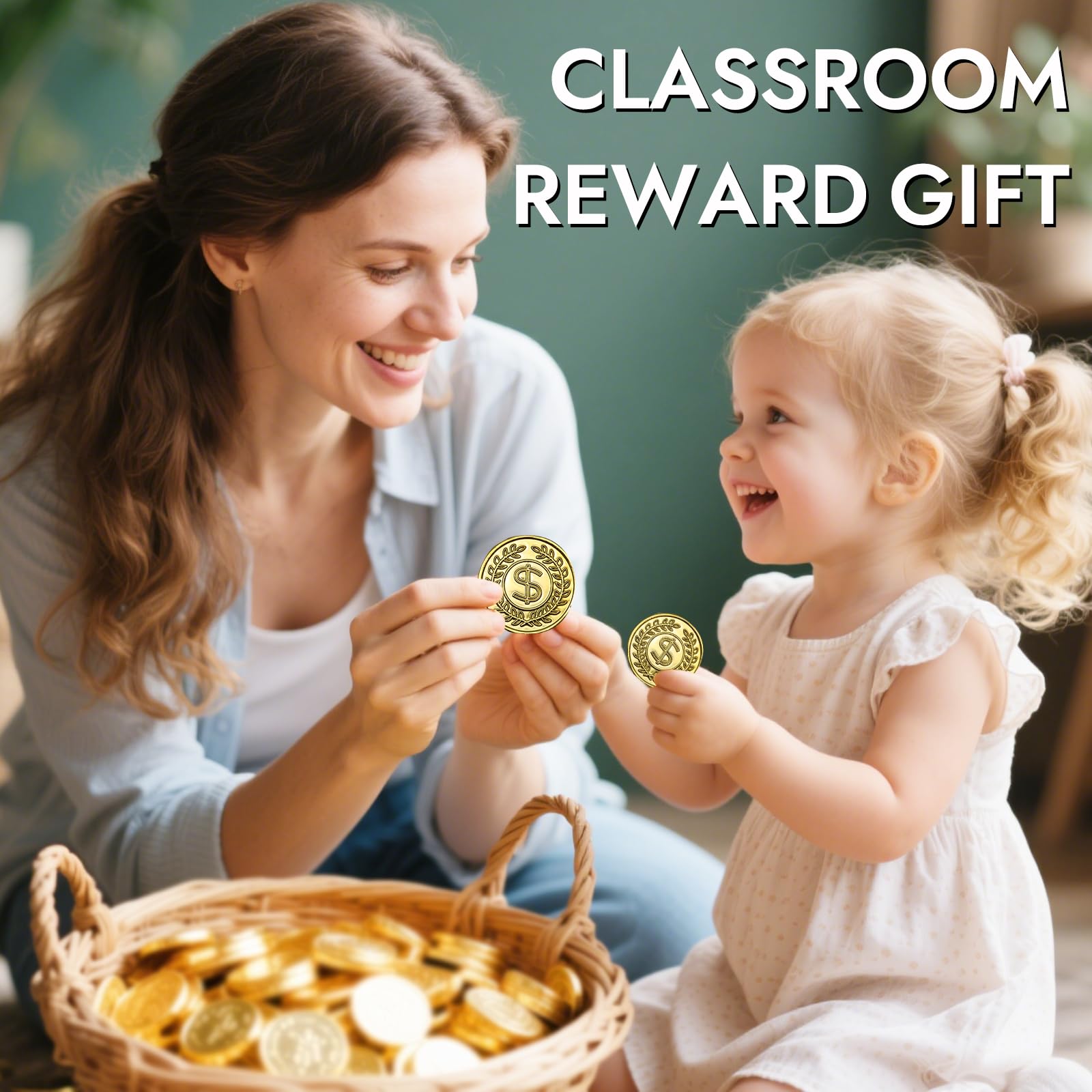 soitzhoc 100 piezas monedas de plastico，dinero de juguete，monedas de oro falsas,monedas juguete，monedas de oro de juguete para la caza del tesoro y los regalos de fiestas