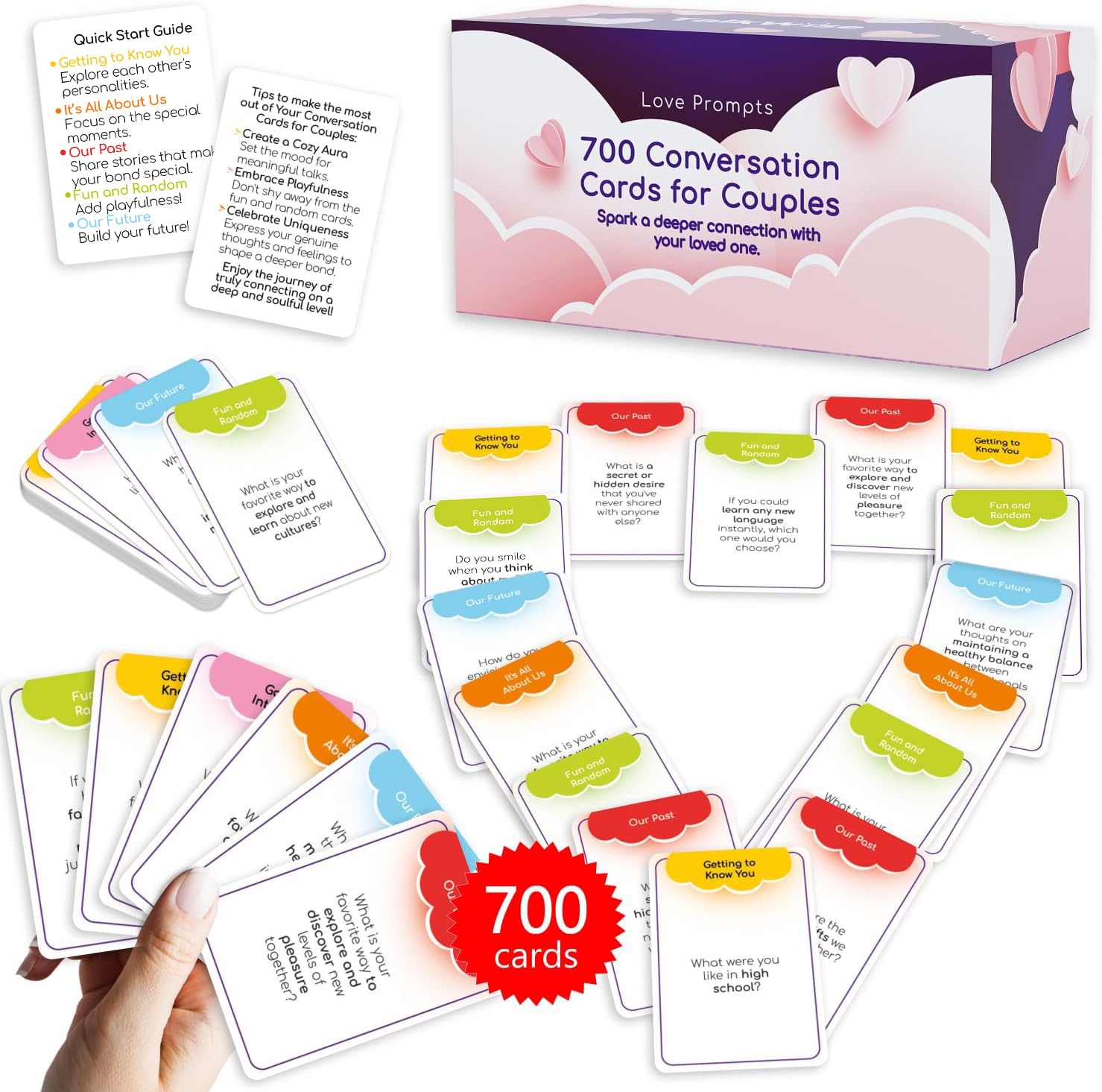 TALKWISE700 Conversation Cards for Couples, Relationship Question Cards, Couples Questions Card Game, Conversation Starter Cards for Couples, Color-Coded Across 6 Topics, Take Anywhere